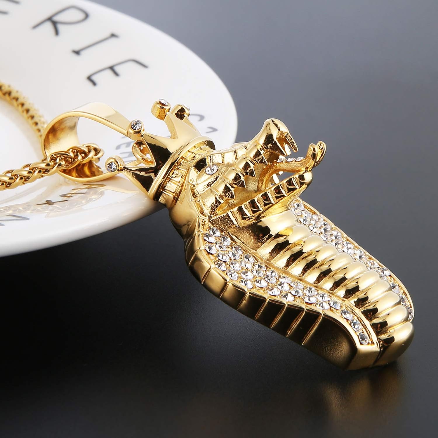HZMAN 18k Gold Plated Cz Inlay Egypt Cobra King Stainless Steel Pendant Necklace Hip Hop Chain - Image 2