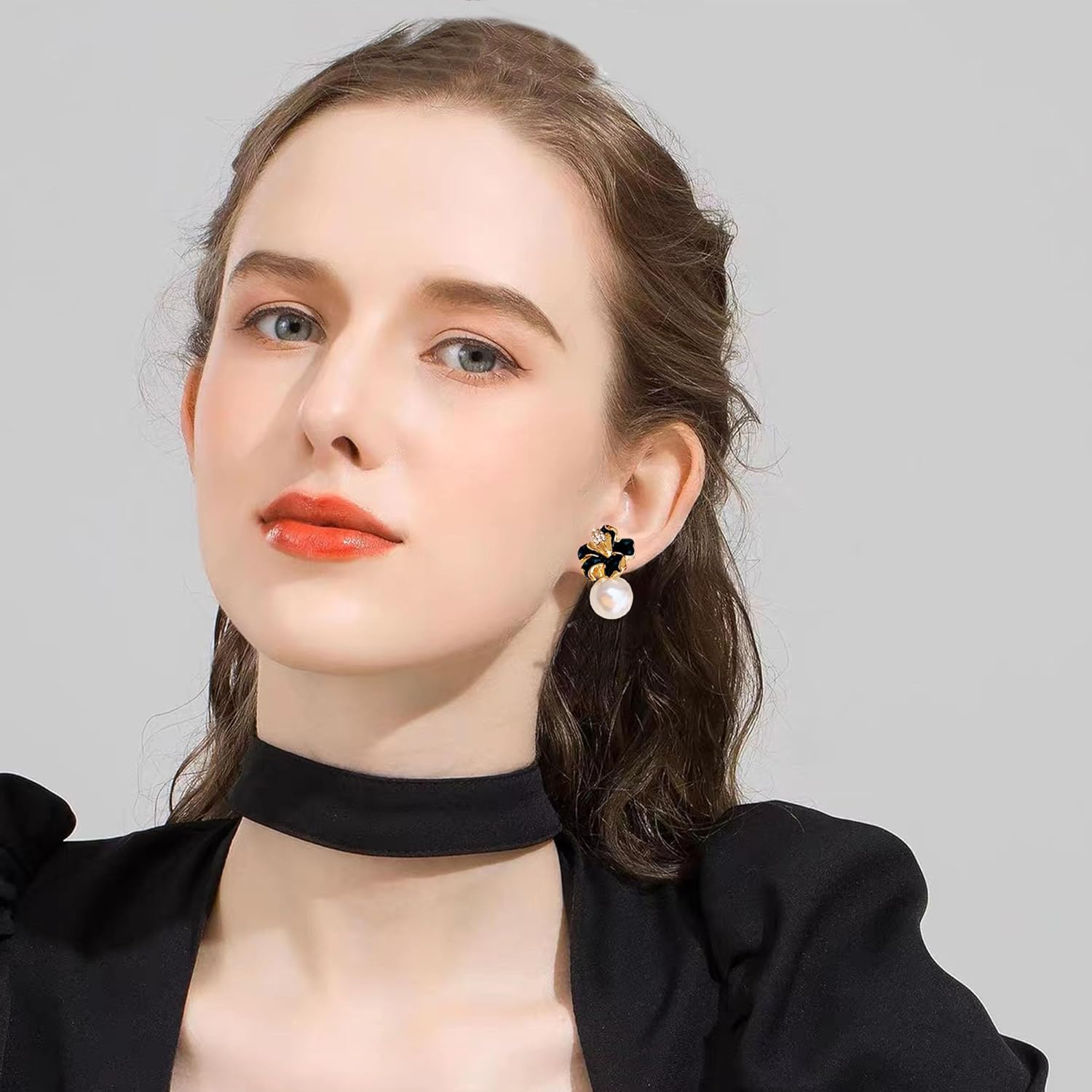 Retro Oil Drip Flower Pearl Stud Earrings for Women Large Crystal Floral Pearl Drop Dangle Earrings Wedding Brides Jewelry - Image 2