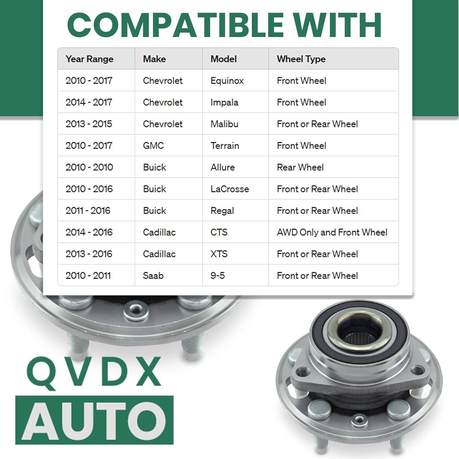 513288 Pair Front/Rear Wheel Bearing Hub Assembly | Compatible with Chevy Malibu, Chevy Impala, Chevy Equinox, GMC Terrain Buick, Cadillac XTS
