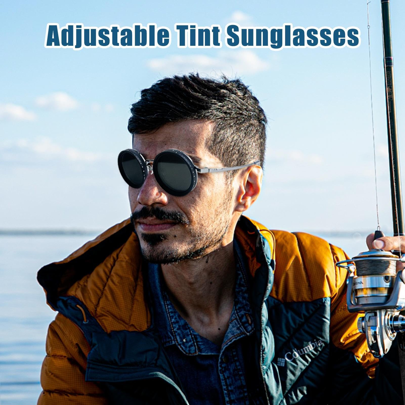 Occhiali da sole polarizzati arrotondati, 1-9 marce, regolabili, con lenti con filtro ND, occhiali da sole rotondi antiriflesso da uomo, per guida, spiaggia, pesca, escursionismo e sport