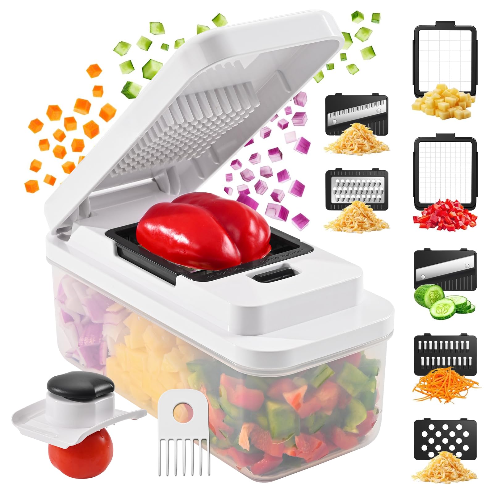 11-in-1 Vegetable Chopper 420 Food-Grade Stainless Steel Blades, 7.2 Cup Container with Colander, BPA &amp; PFAS Free, Dishwasher Safe