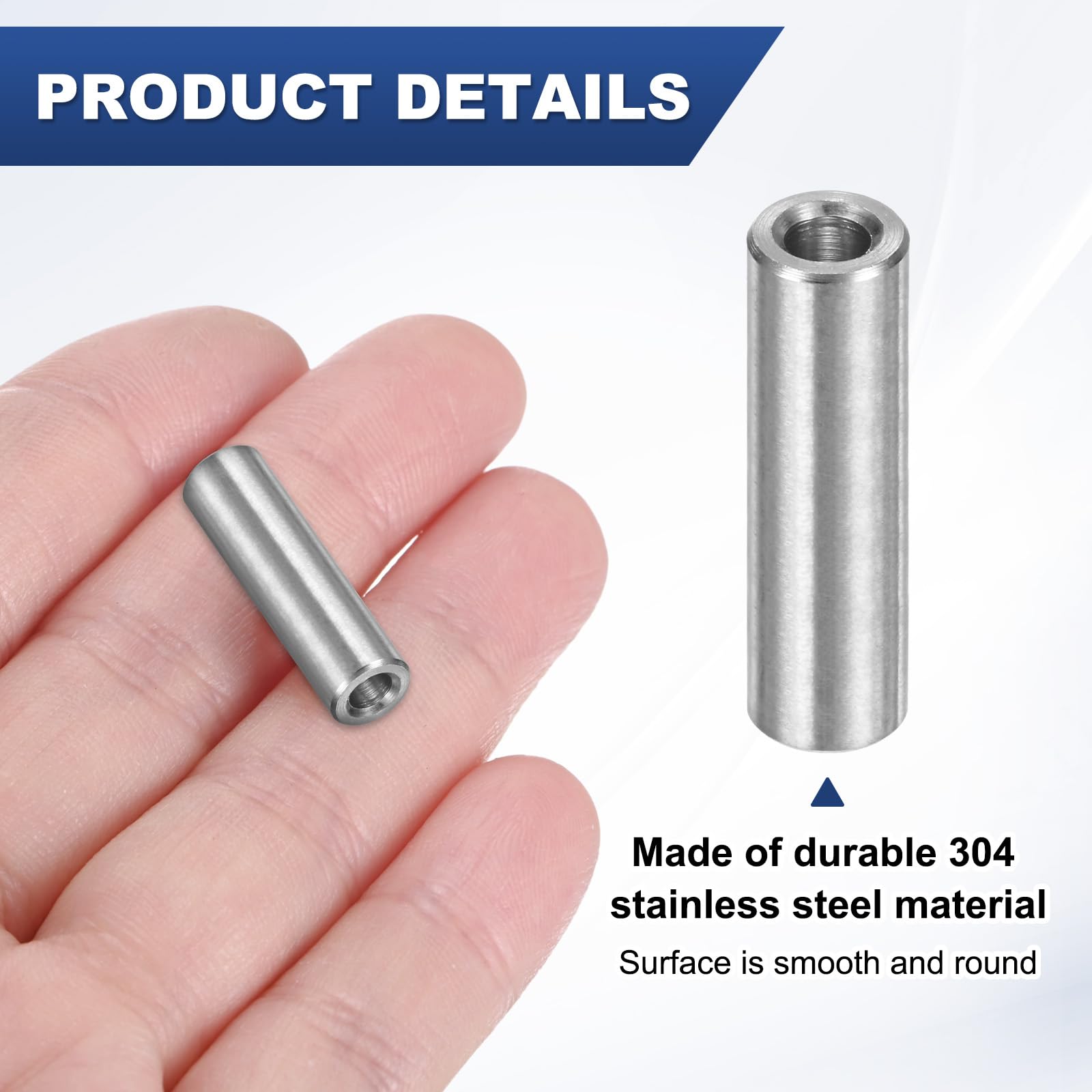 M METERXITY 10PCS M3 304 Stainless Steel Spacers 3mm ID x 6mm OD x 20mm l Metal Screw Standoff Bushing Plain Finish Round Spacer 304 Stainless Steel for Screws Bolts Silver - Image 2