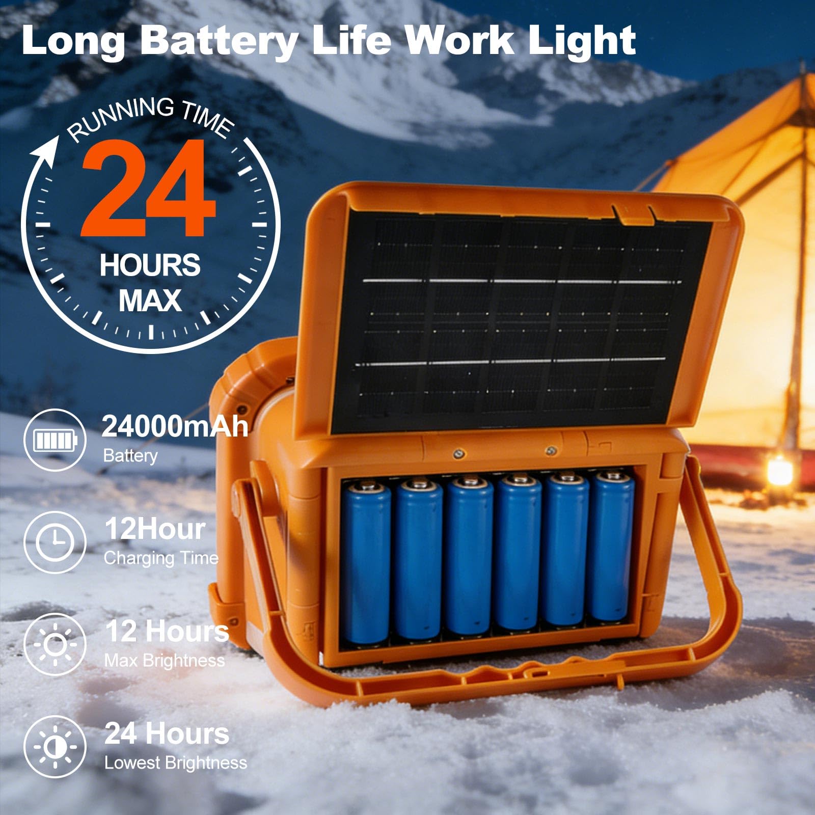 Linterna Solar Recargable Batería 24000mAh, Foco Bateria LED Recargable(Blanco/blanco Cálido/Blanco Neutro/rojo), Resistente al Agua IPX5, Ideal para Acampar, Hacer Senderismo, Caravanas y Emergencias
