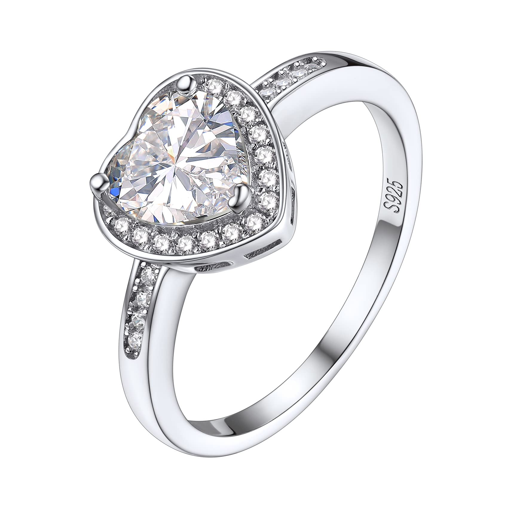 Sterling Silver 1 Carat Heart/Round Cut Gemstone Cubic Zirconia Rings for Women Girls, White/Black Diamond Rings, Statement and Promise Ring for Birthday/Anniversary/Valentines Day