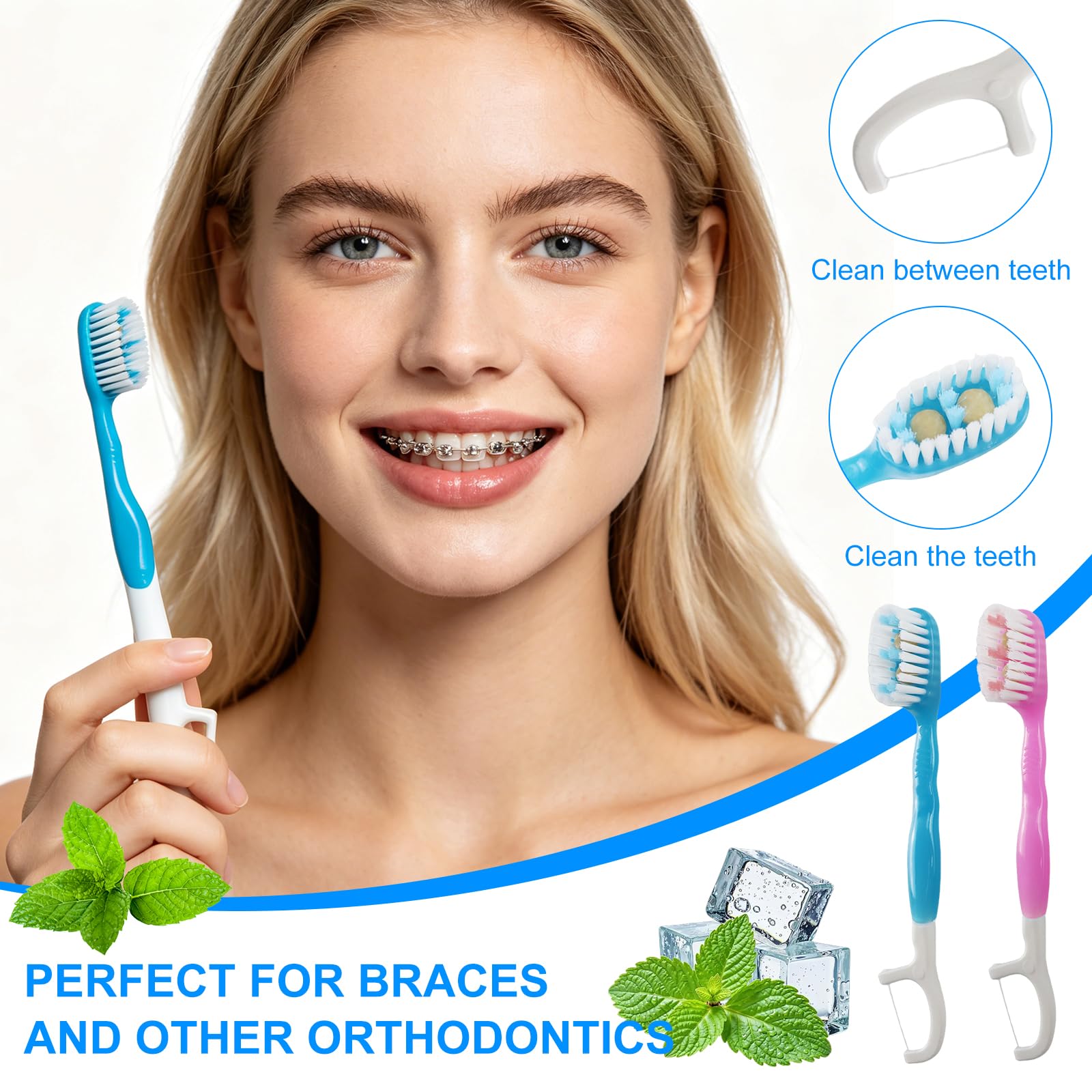 24 Cepillos de Dientes Desechables 5 en 1 con Pasta – Cepillo Dientes Viaje con Hilo Dental, Limpiador Lingual y Palillo, Mini Cepillo de Dientes con Pasta, Portátiles Sin Agua Menta y Melocotón