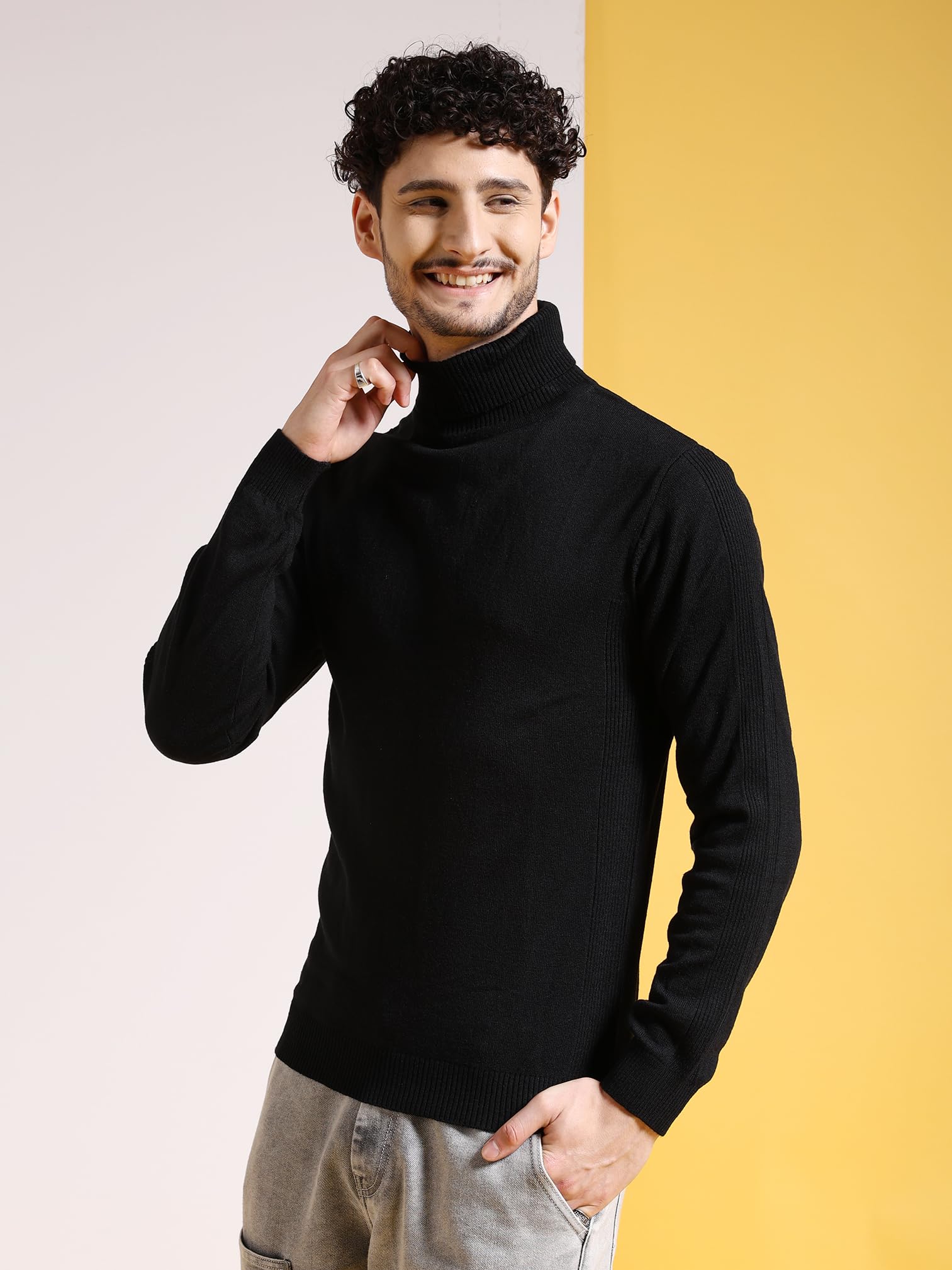 The Indian Garage Co Suéter de cuello alto sólido de ajuste regular para hombre