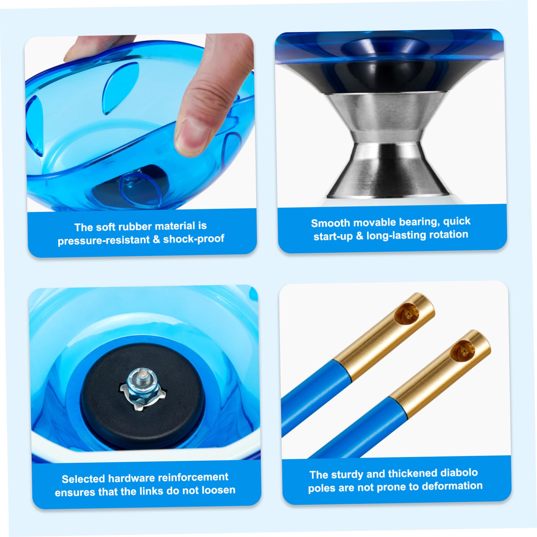 Juego de Yoyo Diabolo de Triple rodamiento Azul Yoyo Chino con Bolsa de Red de Hilo de Palo para niños y Adultos