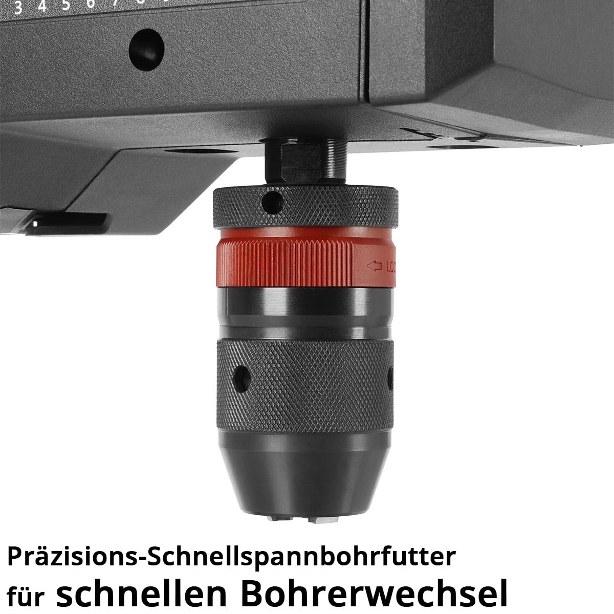 STAHLWERK Tischbohrmaschine mit Kreuzlinienlaser – 800 W Ständerbohrmaschine, Drehzahl 200 – 2.500 U/min, Schnellspannbohrfutter 1,5-13 mm, Säulenbohrmaschine mit 90 mm Bohrhub und Digitaldisplay