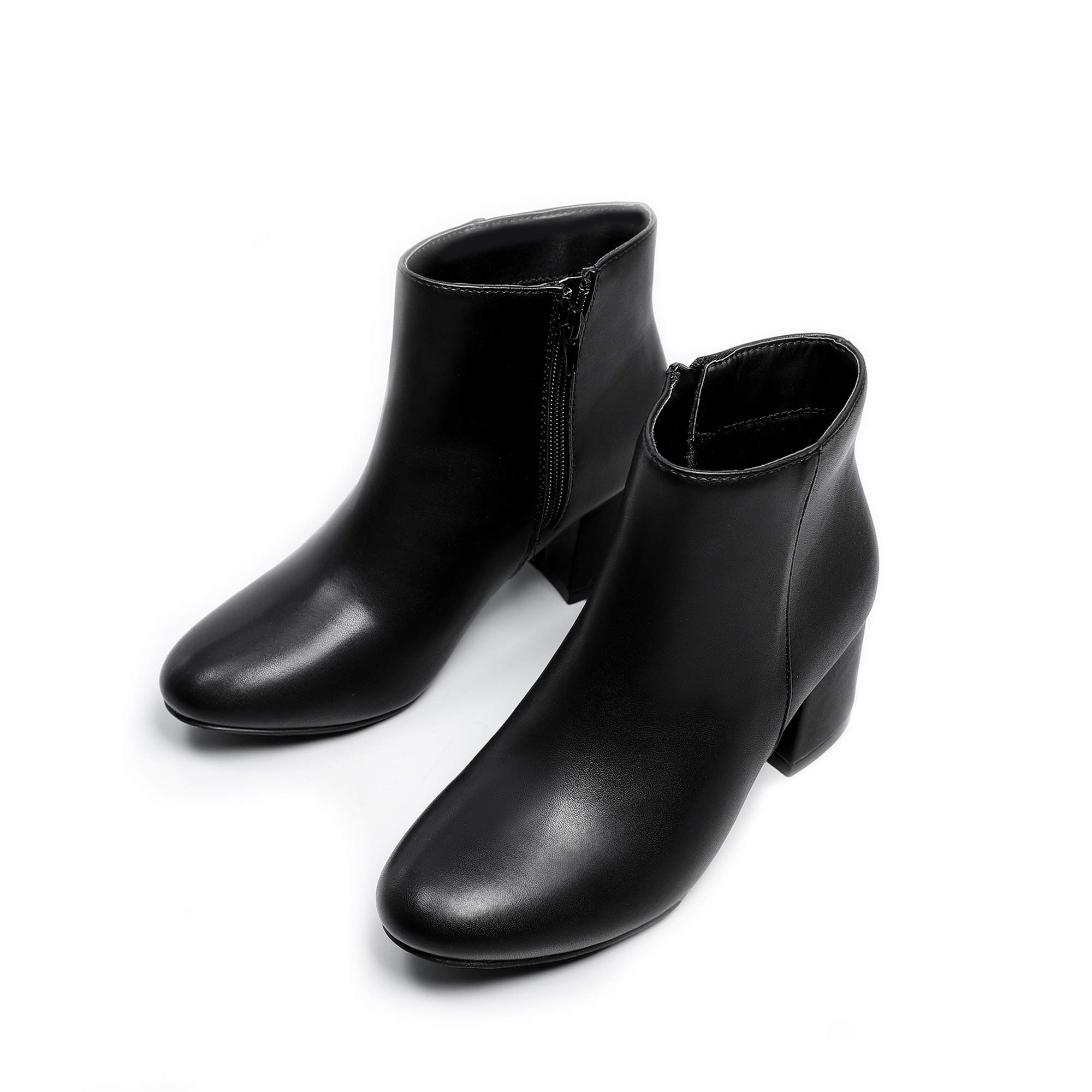 Women's Ankle Boots Comfort Mid-Heel Booties Zipper Slip-on Round Toe Winter Shoes