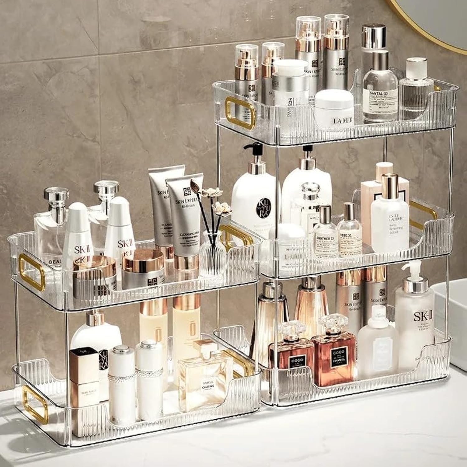 MACIUM Makeup Organizer, 3-Tier Cosmetics Storage Display Box, Capacity Skincare Organizer, for Bedroom Dresser or Vanity Countertop (Green)