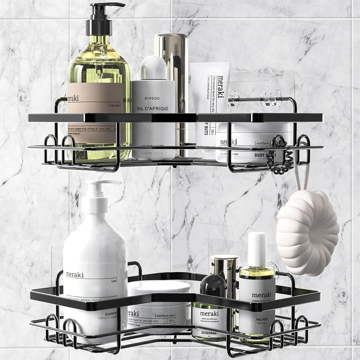 Corner Shower Caddy with 4 Hooks Strong Adhesive No Drilling Required