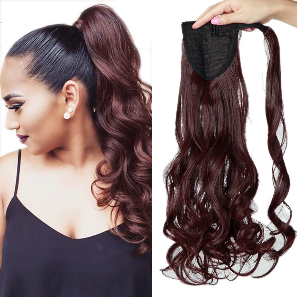 32"(81cm) SEGO Coleta Postiza Larga Pelo Sintético Se Ve Natural [Castaño Oscuro] Extensiones de Cabello Clip Cola Lisa Ponytail Extension (140g) — view 68