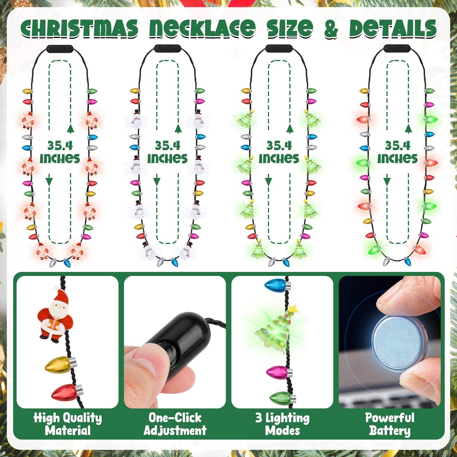 Christmas Party Favors, 8PCS Christmas Light Necklace, Christmas Accessories Colorful Bulbs, 3 Modes Light Up Christmas Necklace Santa Claus Christmas Trees Snowmen Christmas Necklaces Kids Adults