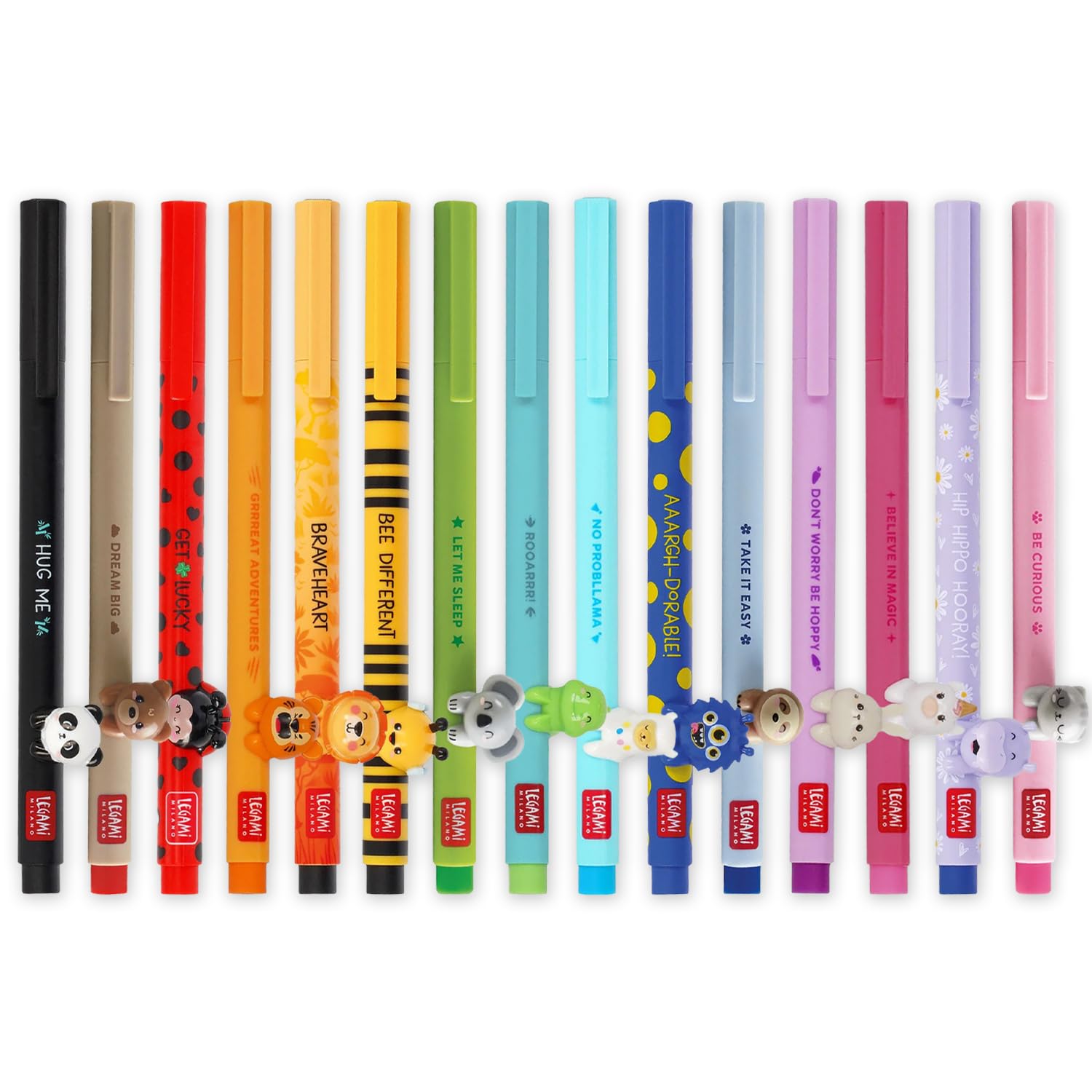 LEGAMI Set di 15 penne a inchiostro gel - Animali decorativi Lovely Friends - Rimovibili e ricombinabili - Impedisce il rotolamento - Punta fine da 0,5 mm - Inchiostro colorato