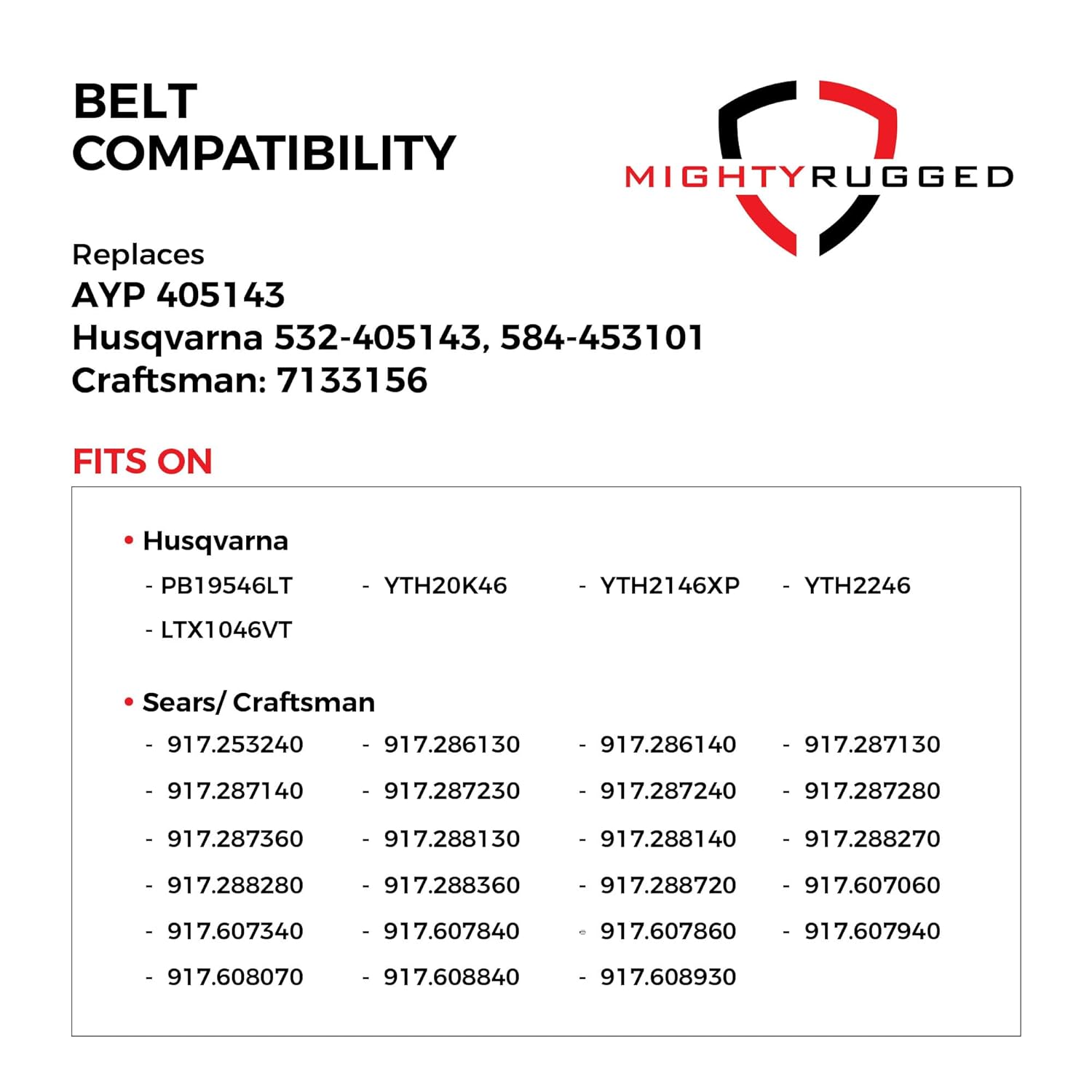 584453101 532405143 405143 Craftsman Mower Belt Replacement, 105 3/4" - Heavy-Duty, Durable, Aramid Cord 532 40 51-43 Replacement for Husqvarna 46 Inch Deck Belt YTH22V46 YTH21K46 Riding Lawn Mower