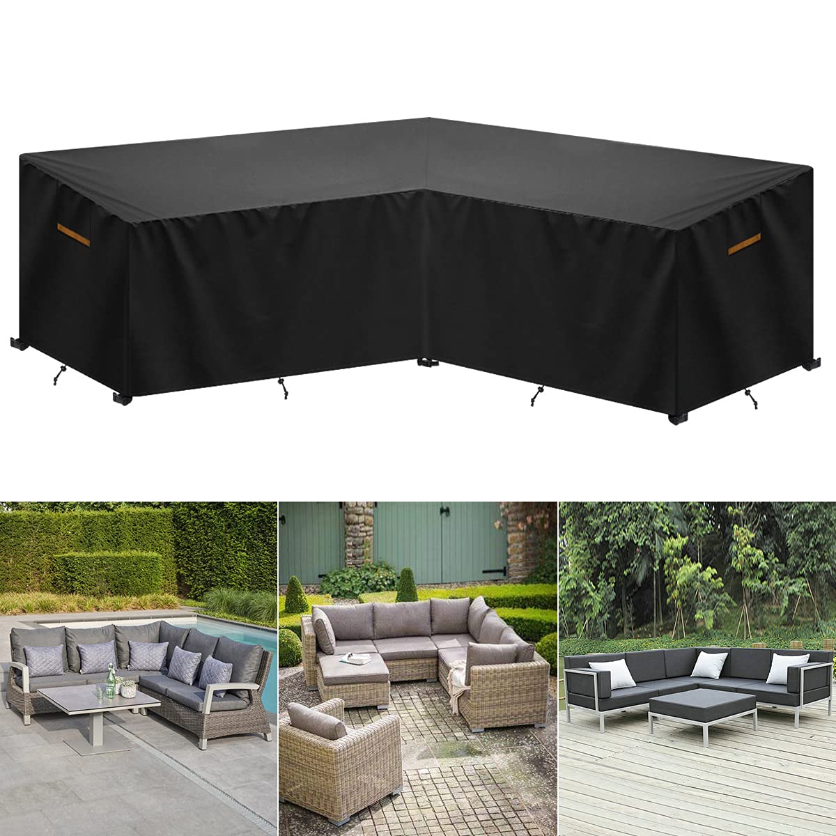 Abdeckung für Gartenmöbel L-Form Loungemöbel Abdeckhaube mit Belüftungsöffnungen, Wasserdicht Schutzhülle für Gartenmöbel Sitzgruppe Ecksofa Eck-Loungegruppe Abdeckplane 216x216x85/80cm