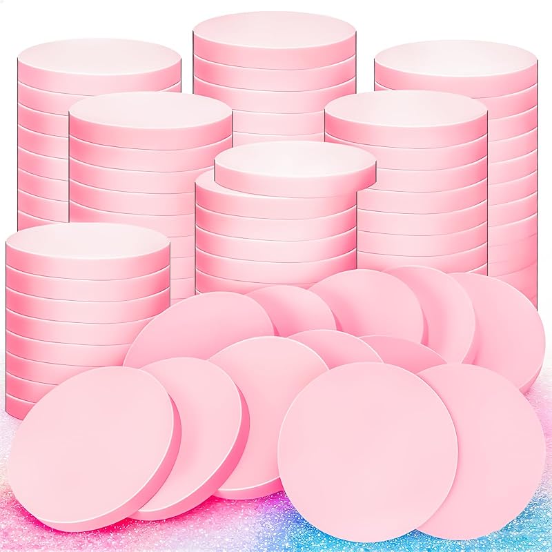 MotBach Esponjas Redondas de Maquiagem em Espuma Rosa, 55 mm, 200 Unidades
