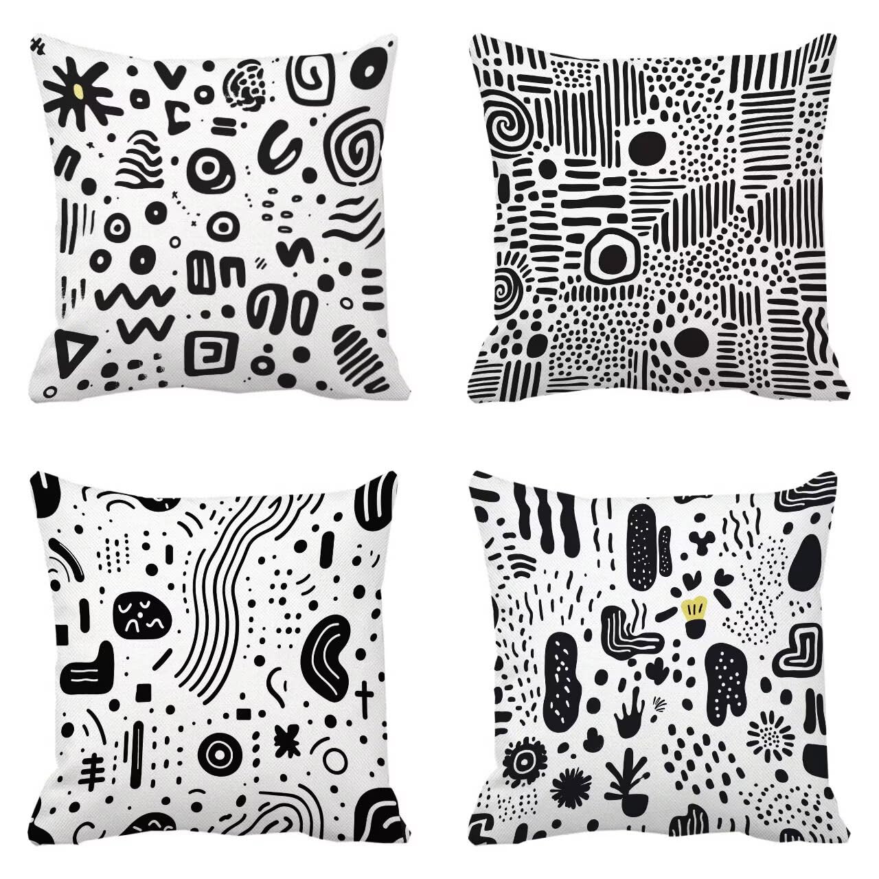 Housse coussin 30x30 cm lot de 4 coussin canapé noir et blanc imperméable pour déco extérieur jardin