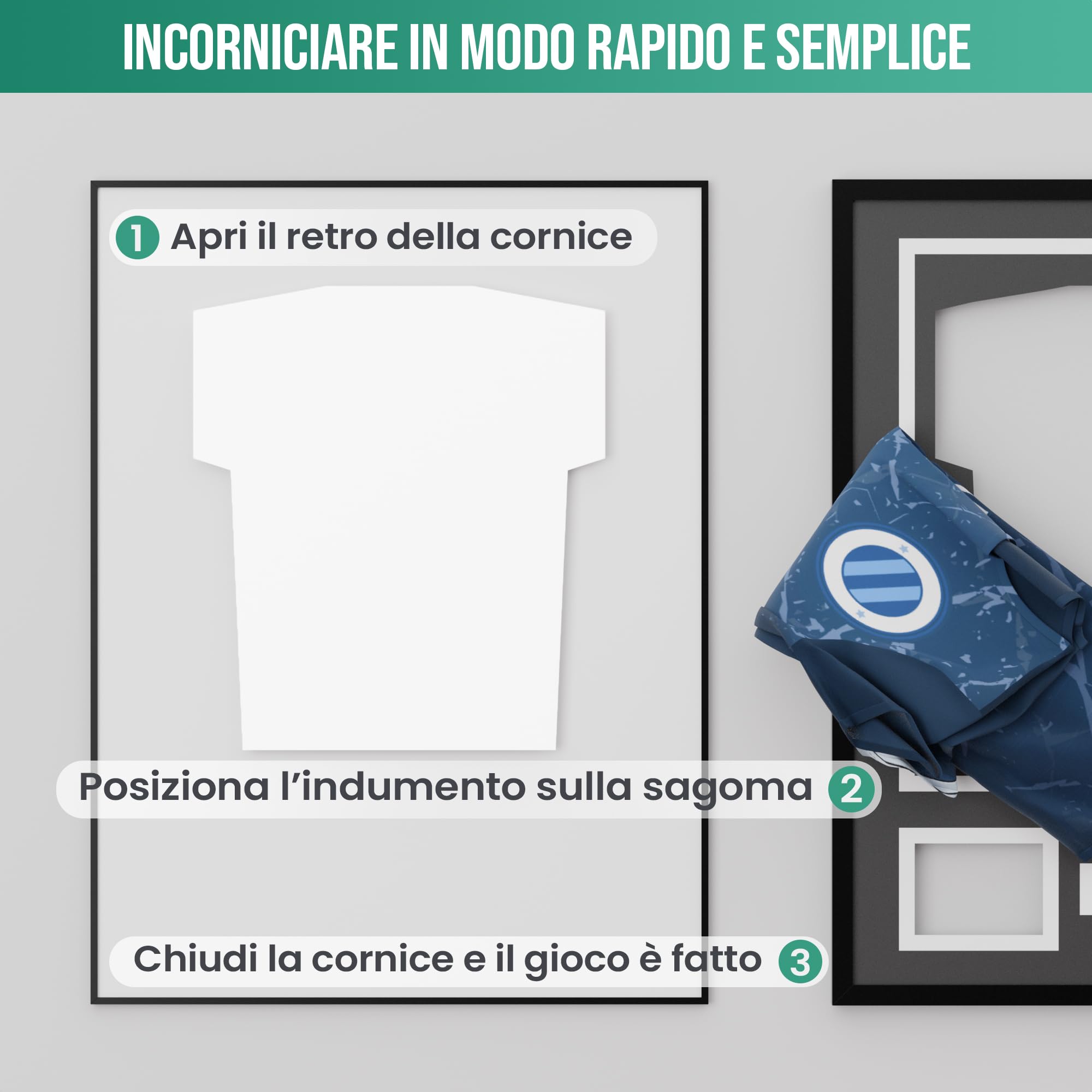 Avalo Cornice per oggetti in alluminio – Incorniciatura maglia da calcio – 3D Box Frame – 60 x 80 cm – Nero – Maglia incorniciata in cornice