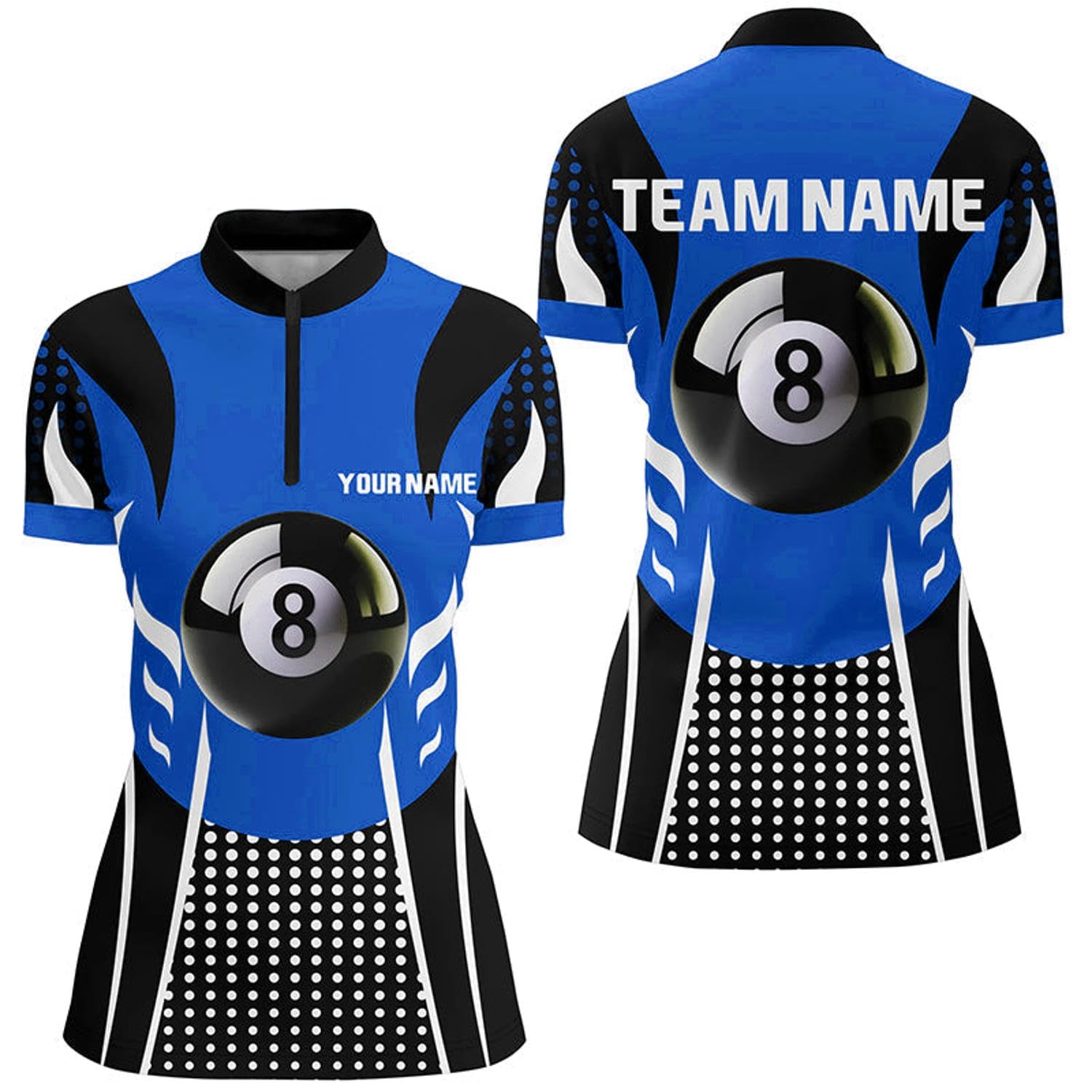 Personalized Red Black 8 Ball Billiard 3D Quarter Zip Shirts for Women Billiards 8 Ball Pool Jerseys V1037