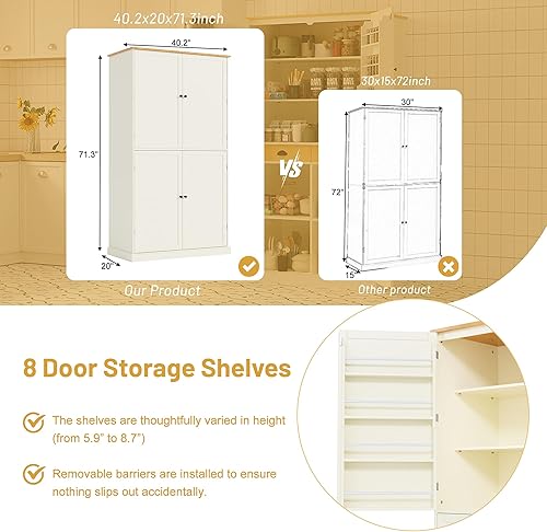 Miniatura 26 de LUMISOL Armario de despensa de cocina de granja de 67 pulgadas de alto, armario de bar de cocina con 4 puertas, 1 cajón y estantes de almacenamiento