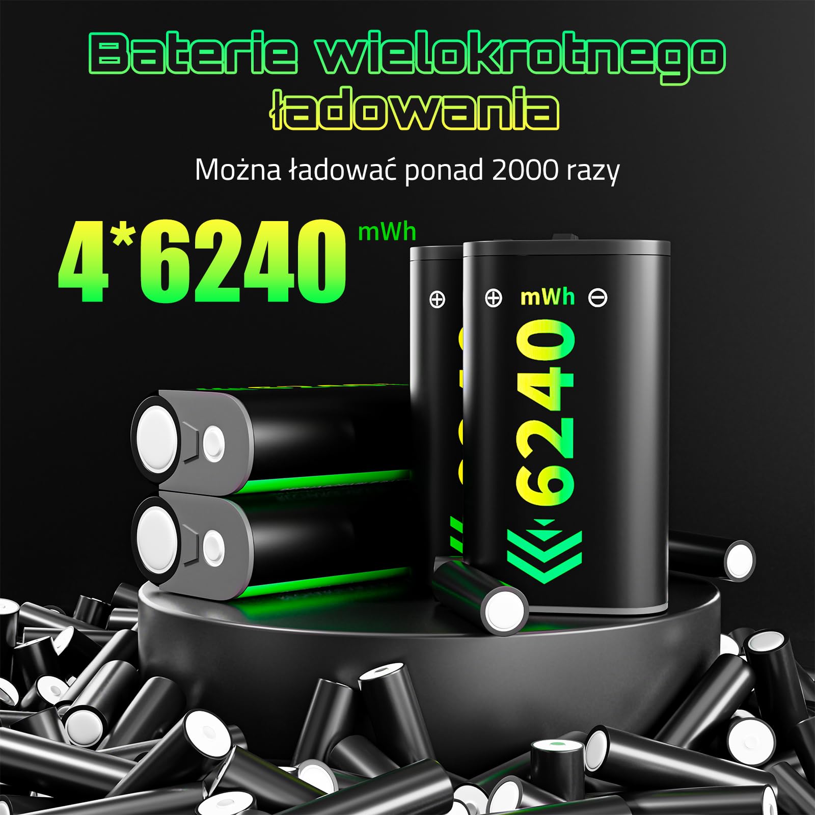 für Xbox Controller Charger mit 4x6240mWh Akkus, Schnellladestation mit LED-Anzeige, Kompatibel mit Xbox Series X|S, Xbox One S/X/Elite - Schwarz