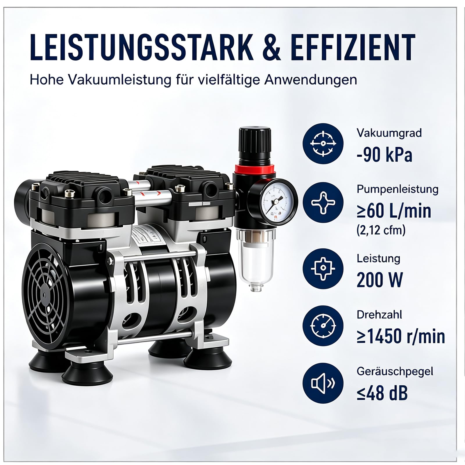 Vakuumpumpe Öilfrei 200w Unterdruckpumpe mit Manometer Industrie Vakuum Pumpe Laborpumpe
