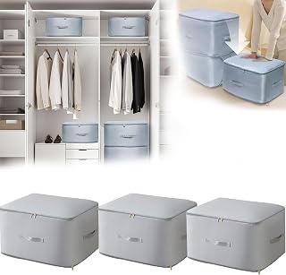 Furforstk clothes storage 3 items moving bags, wardrobe drawers, wardrobe organizer for duvets, clothes and blankets (grey) space saving organizer