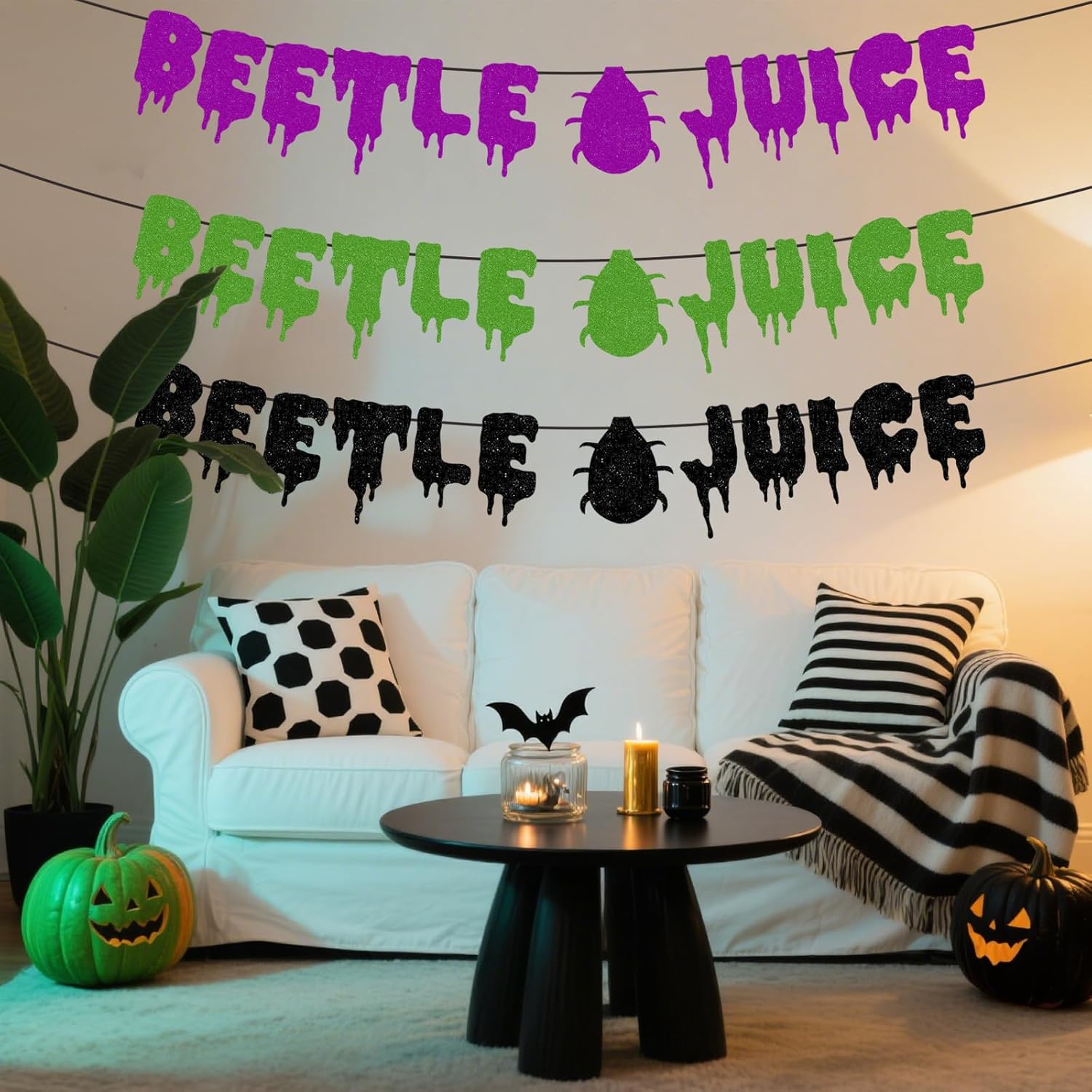 Pre-strung Beetle Party Decorations Banner Halloween Christmas Glitter Decor Banner for Purple Green Halloween Xmas Party Birthday Baby Shower Decorations - Image 8