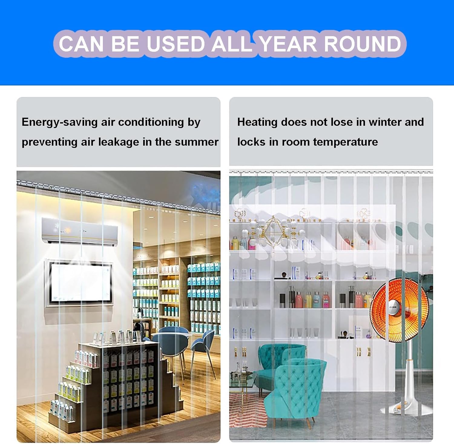 Clear PVC Strip Door Curtain for Walk-in Freezers & Coolers, Waterproof Plastic Curtain, Heat & Dust Resistant, Wind Blocker, 225x270cm (88.58x106.3in)