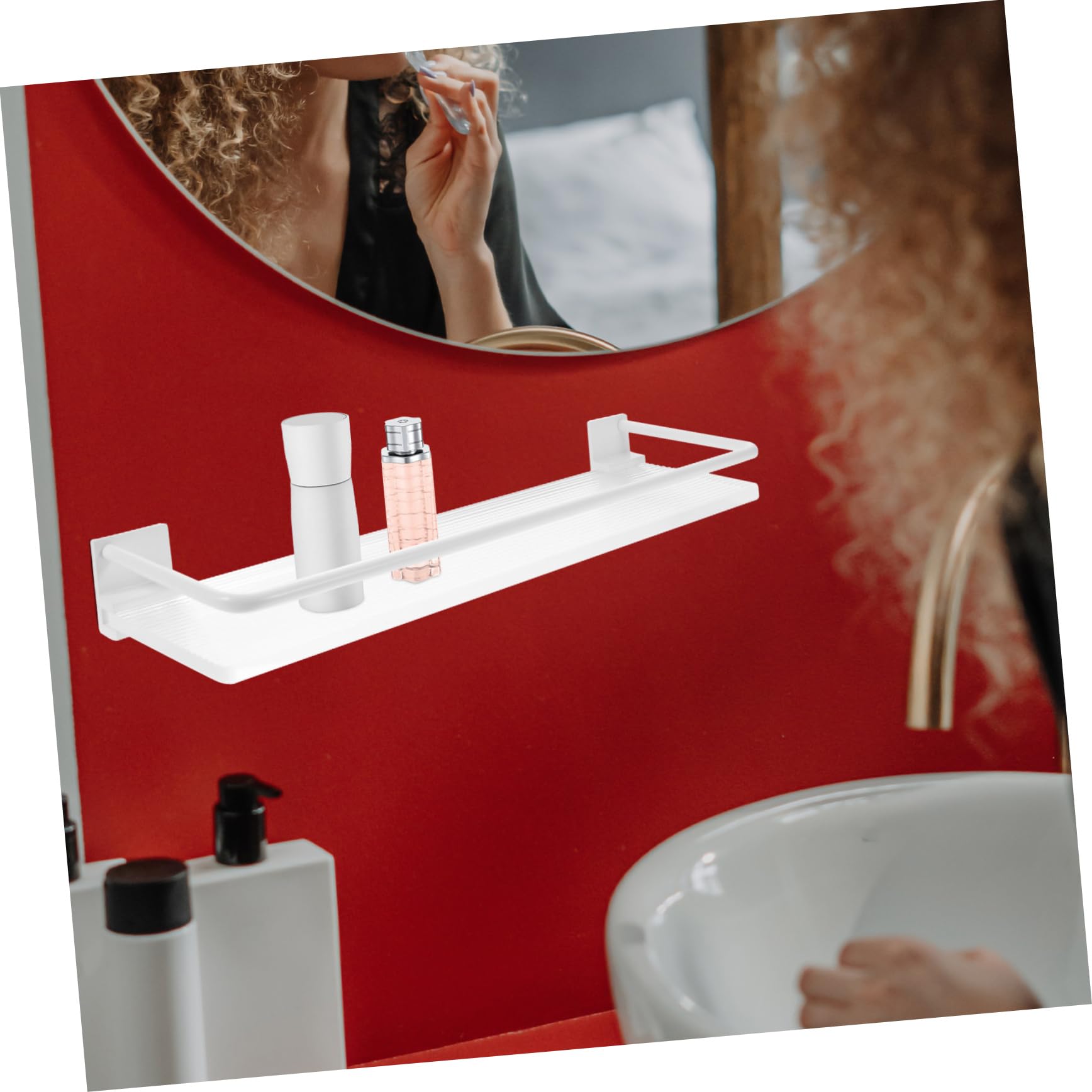 Mensola Doccia senza Foratura in Alluminio e Acrilico Bianco 1 Pz | Organizer da Parete, Struttura Robusta, Ordine per Flaconi Shampoo e Accessori