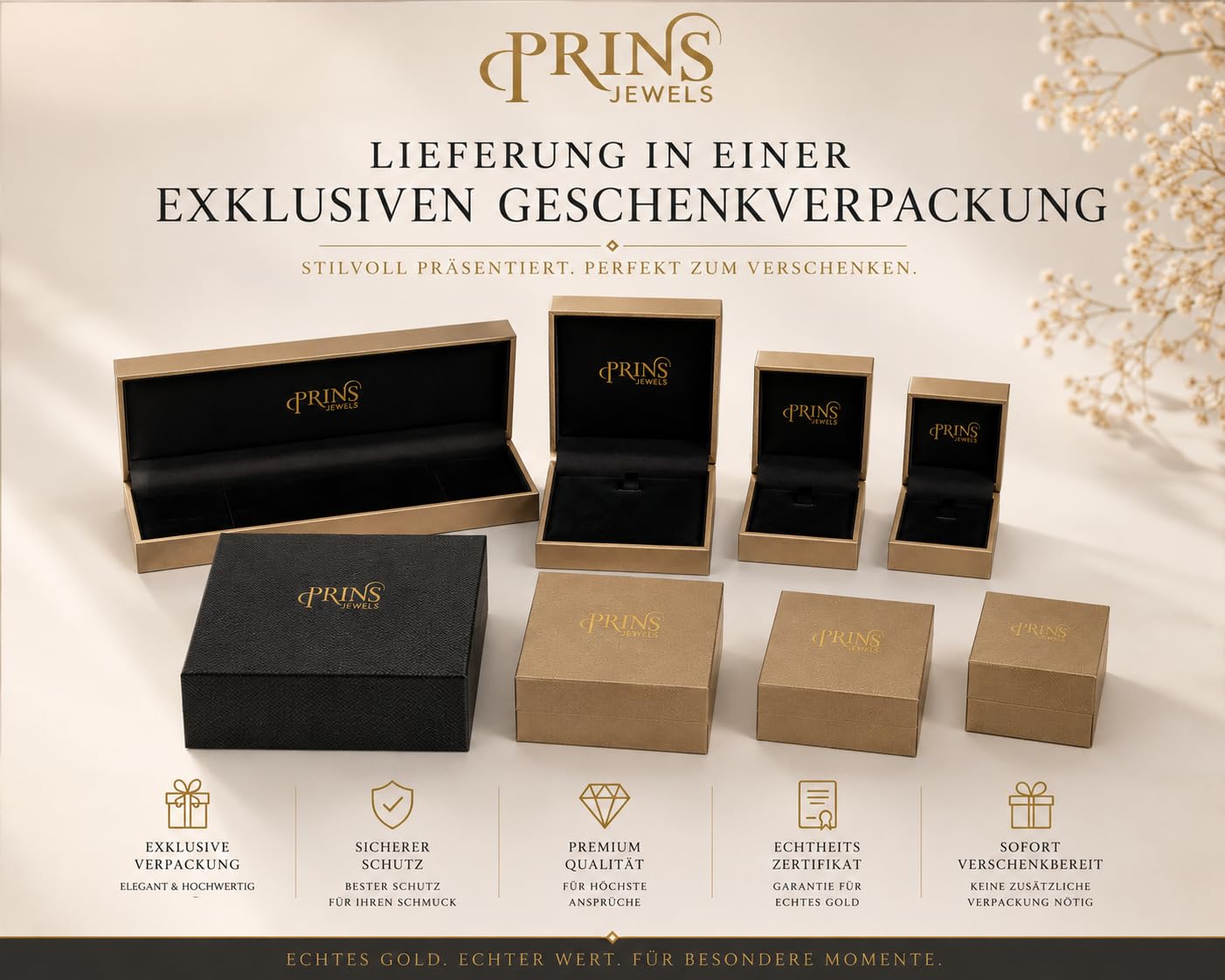 PRINS JEWELS 9 Karat 375 Hochglanz Weißgold Ohrringe Creolen | mit Zirkonia Steinen - HLK-29-1-375WG