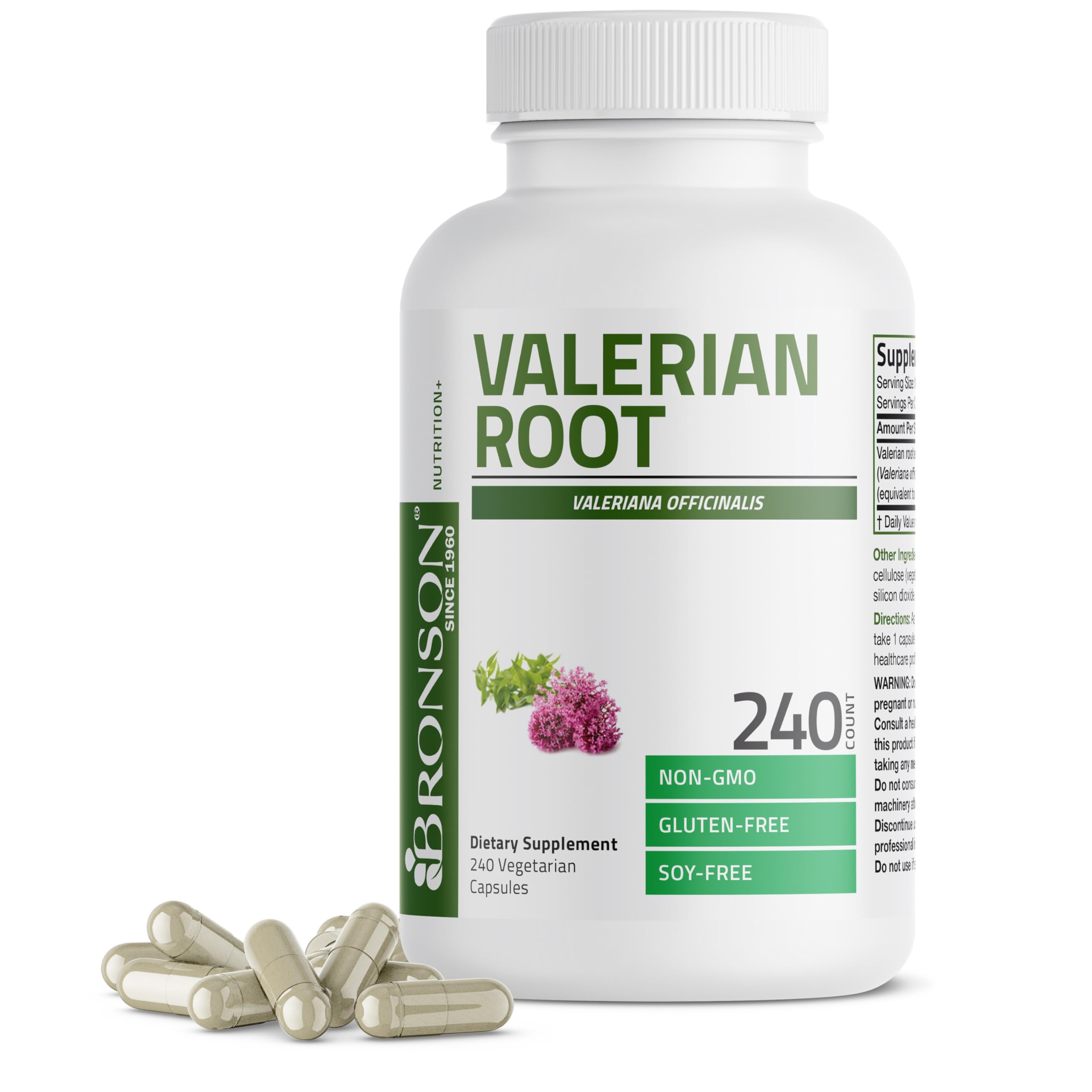 Bronson Valerian Root Capsules - Valerian Officinalis - Promotes Relaxation - Non-GMO, Soy-Free Gluten-Free, 240 Vegetarian Capsules