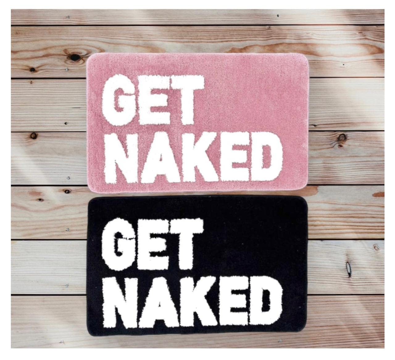 VanCheGet Naked Bath Mat, Get Naked Rug, Cute Bathroom Rugs with 3D GET Naked Phrase, Fun Bath Mat, Soft & Cozy, Non-Slip, Absorbent Easy Bathmats Washable, Bathroom Decor, 20"x32" (Black & White)