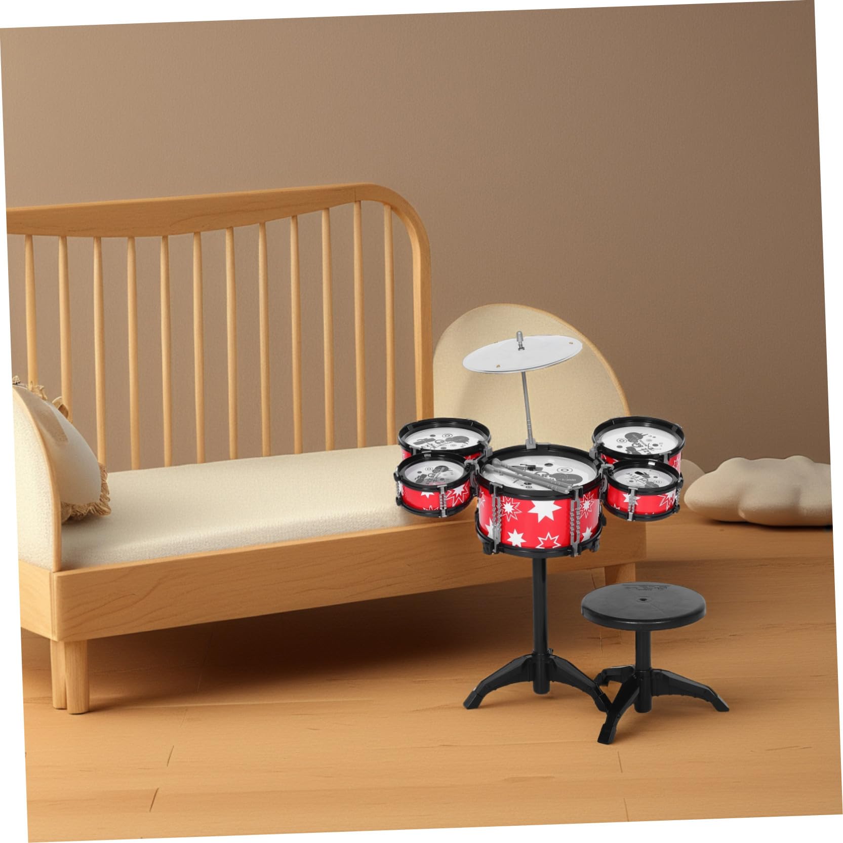 Batería de Juguete Infantil Roja de Plástico, Mini Batería | Diseño Realista y Construcción Resistente, para Niña y Ñiño, Juego de 1