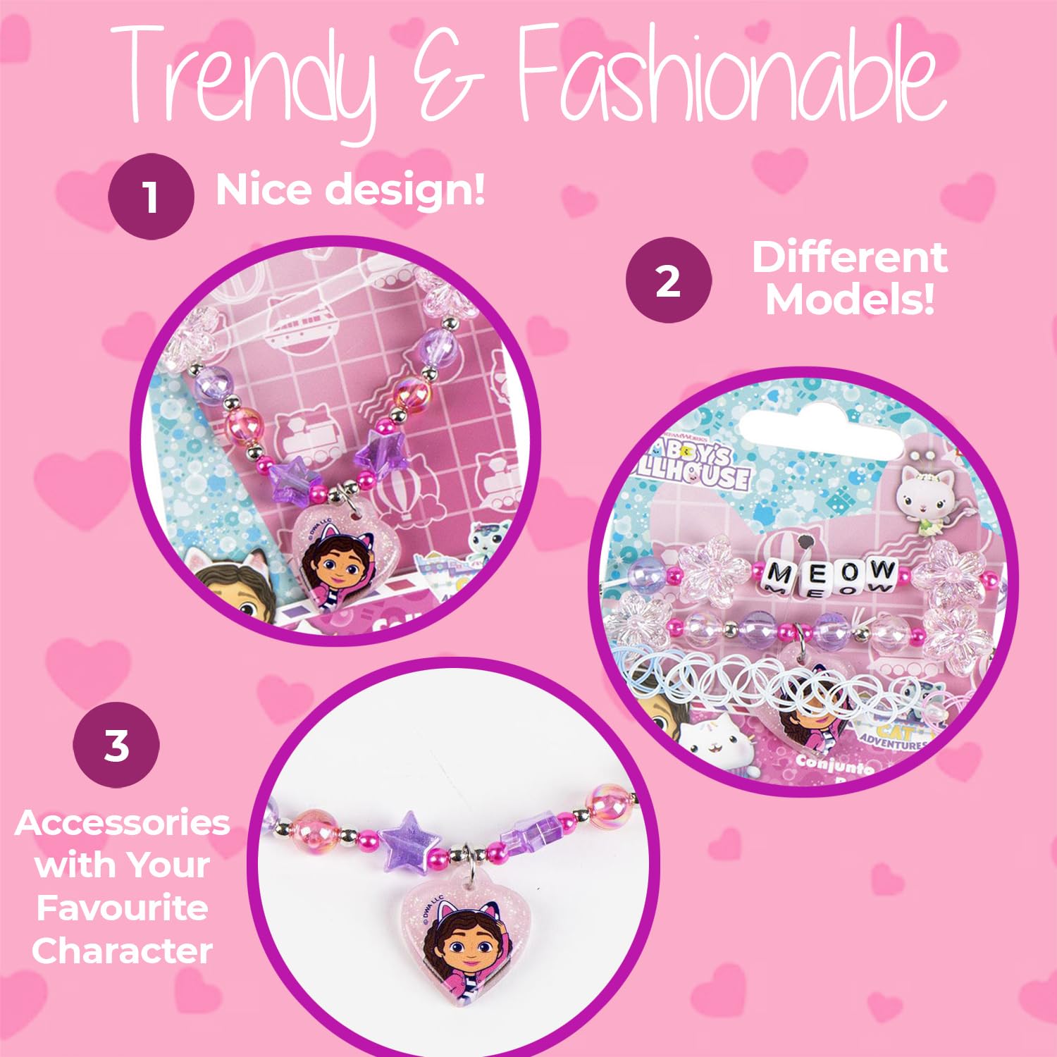 Gabby's Dollhouse – Kit gioielli per bambini (collana + braccialetti) – Set di accessori Gabby Gatto – Gioielli fantasia bambino – idea regalo ragazza