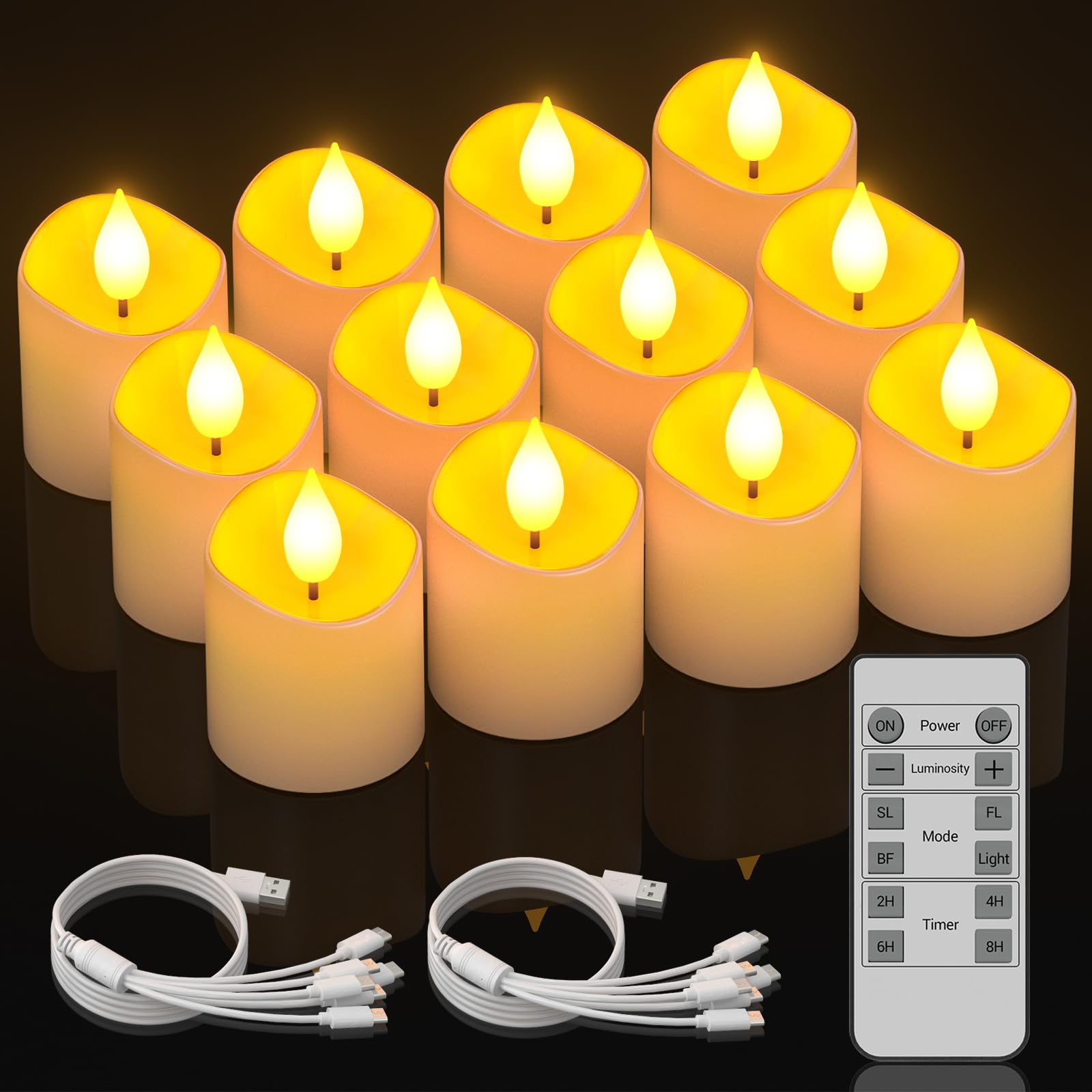 Ymenow 12Pcs Flameless Rechargeable Tea Light Candles, Led Flickering Electric Candles With Remote Timer For Wedding Lantern Centerpiece Birthday Indoor Home Halloween Christmas Decor, 5.8X3.8cm