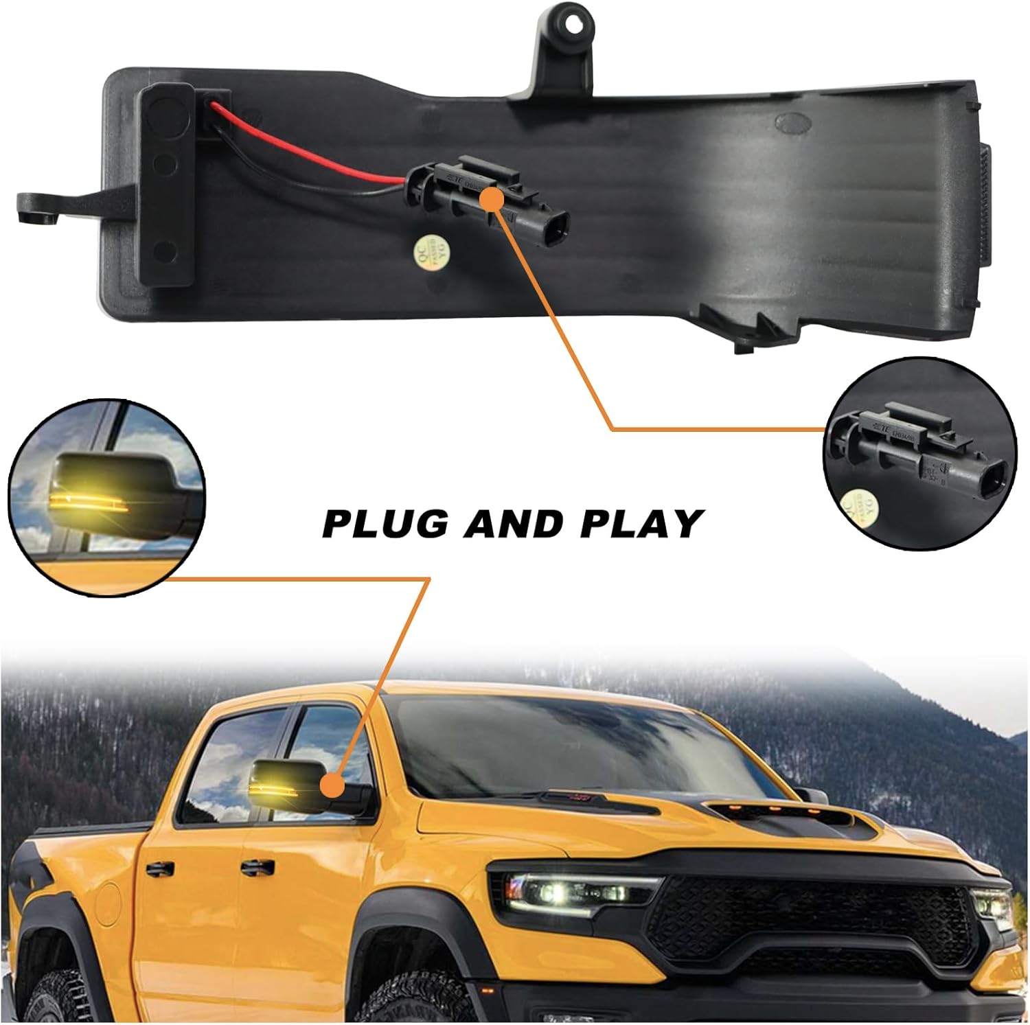 Smoke Dynamic Sequential LED Side Mirror Marker Lights Compatible with Dodge Ram 1500 Truck 2019-2024 Amber Turn Signal Light Blinker Indicator Assembly