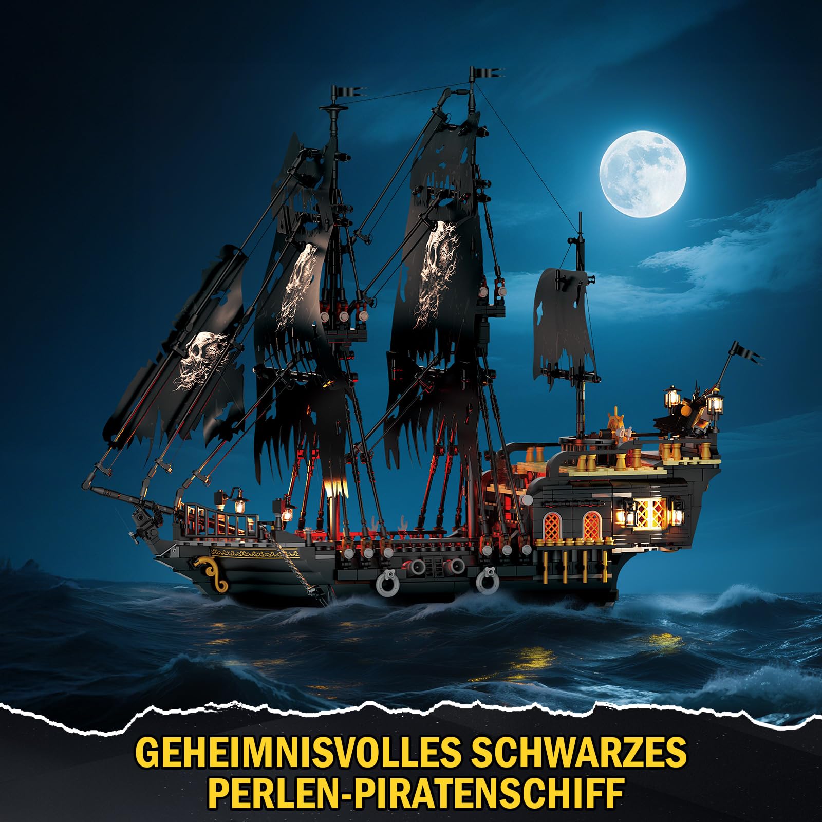 Piratenschiff Baustein Set mit Lichtern, Pearl Piratenschiff Modell Klemmbausteine für Sammler & Deko, Geschenk für Erwachsene Jugendliche Männer Jungen(1713 Stück)