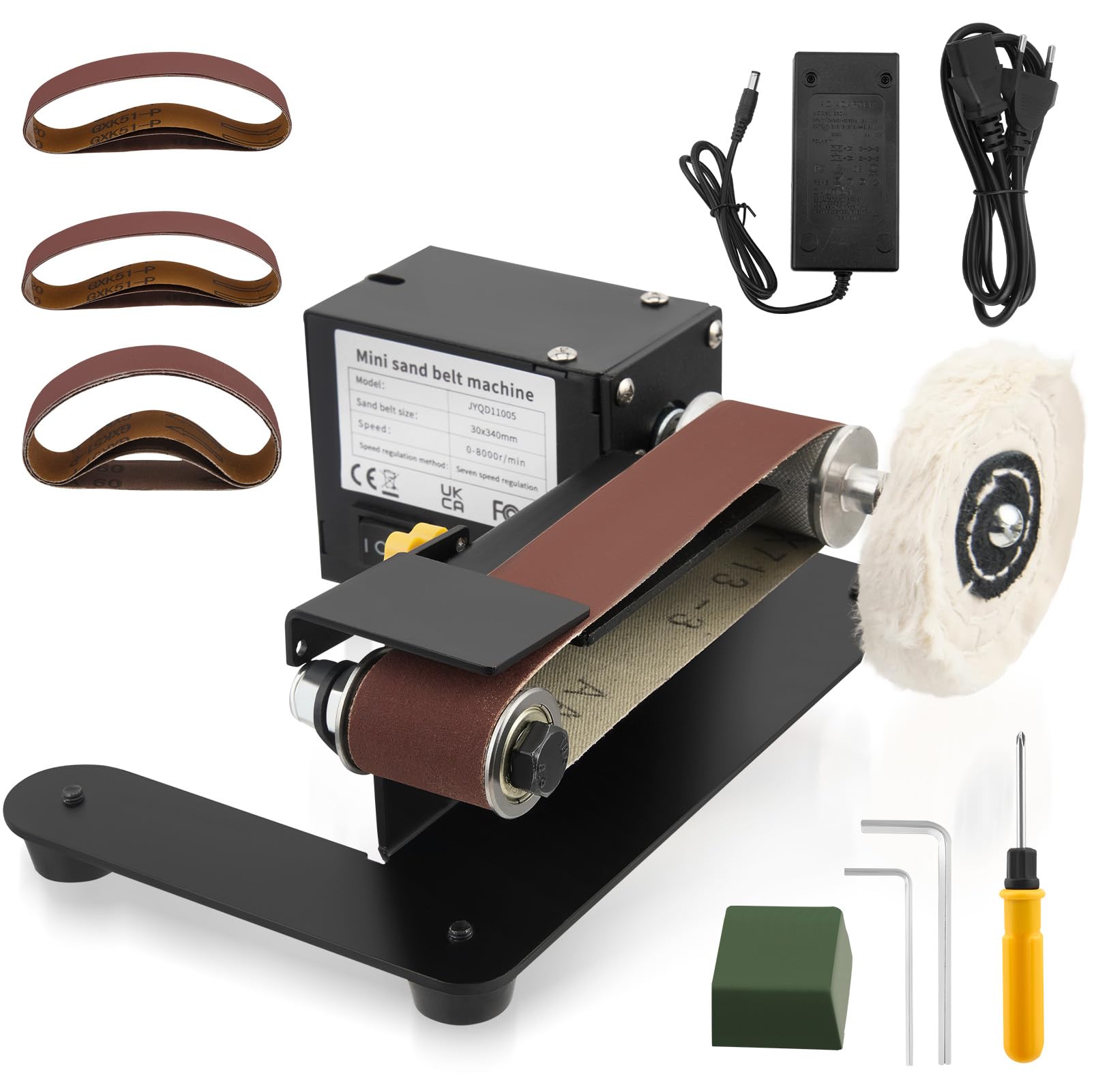 Levigatrice a nastro mini elettrica 250 W 7 velocità regolabili 330 x 30 mm per metallo legno