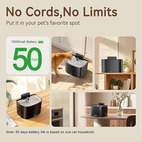 Miniatura 3 de Fuente de agua para gatos, fuente para gatos con control de aplicación, fuentes de agua sin bombeo de 122 oz3.6 L para gatos de interior con bandeja