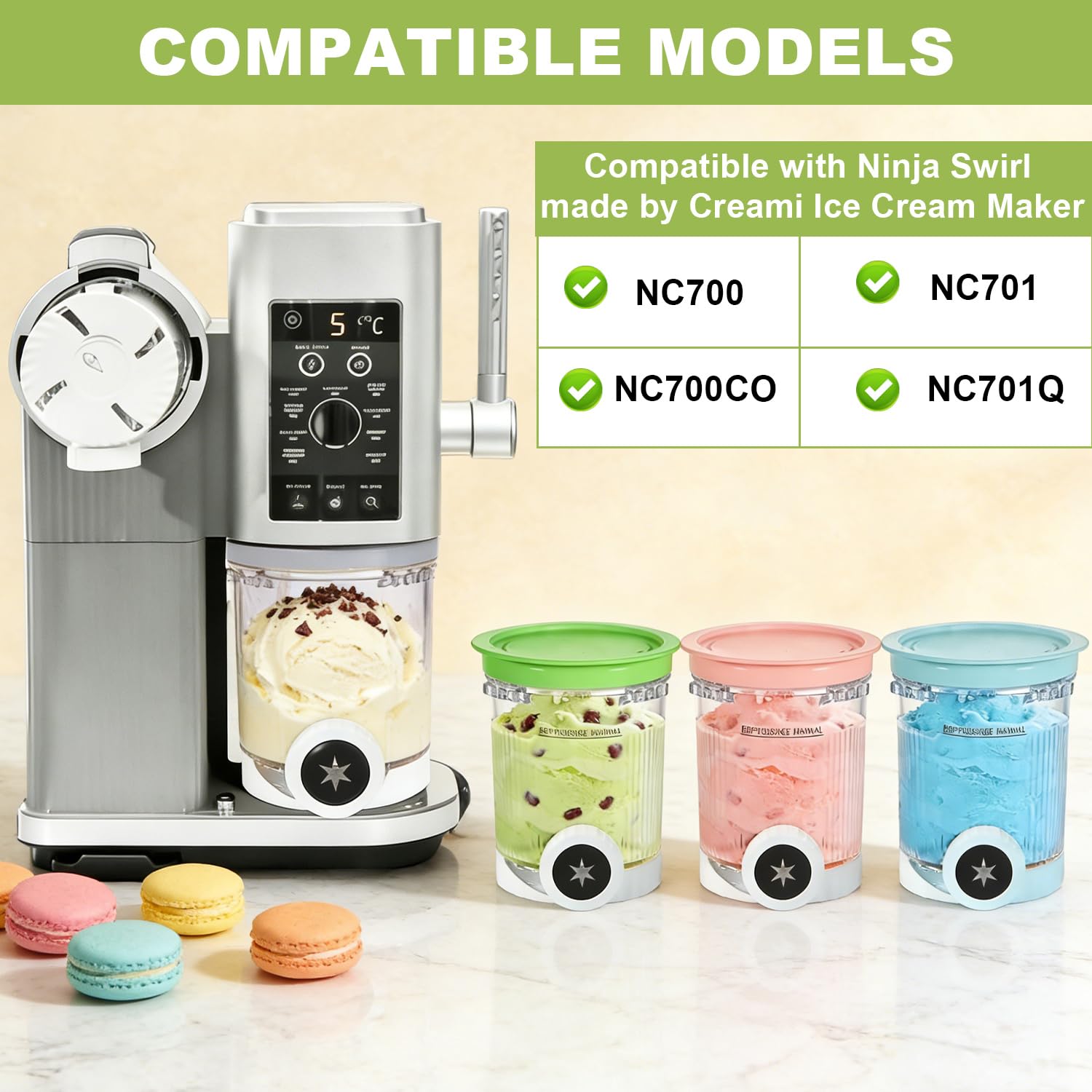 4 contenitori per ghiaccio Ninja Swirl Creami da 500 ml per ninja Creami NC701 & NC700 serie Gelatiere, contenitori per gelato con Swirl compatibile Ninja Gelatiera, senza BPA e lavabile in