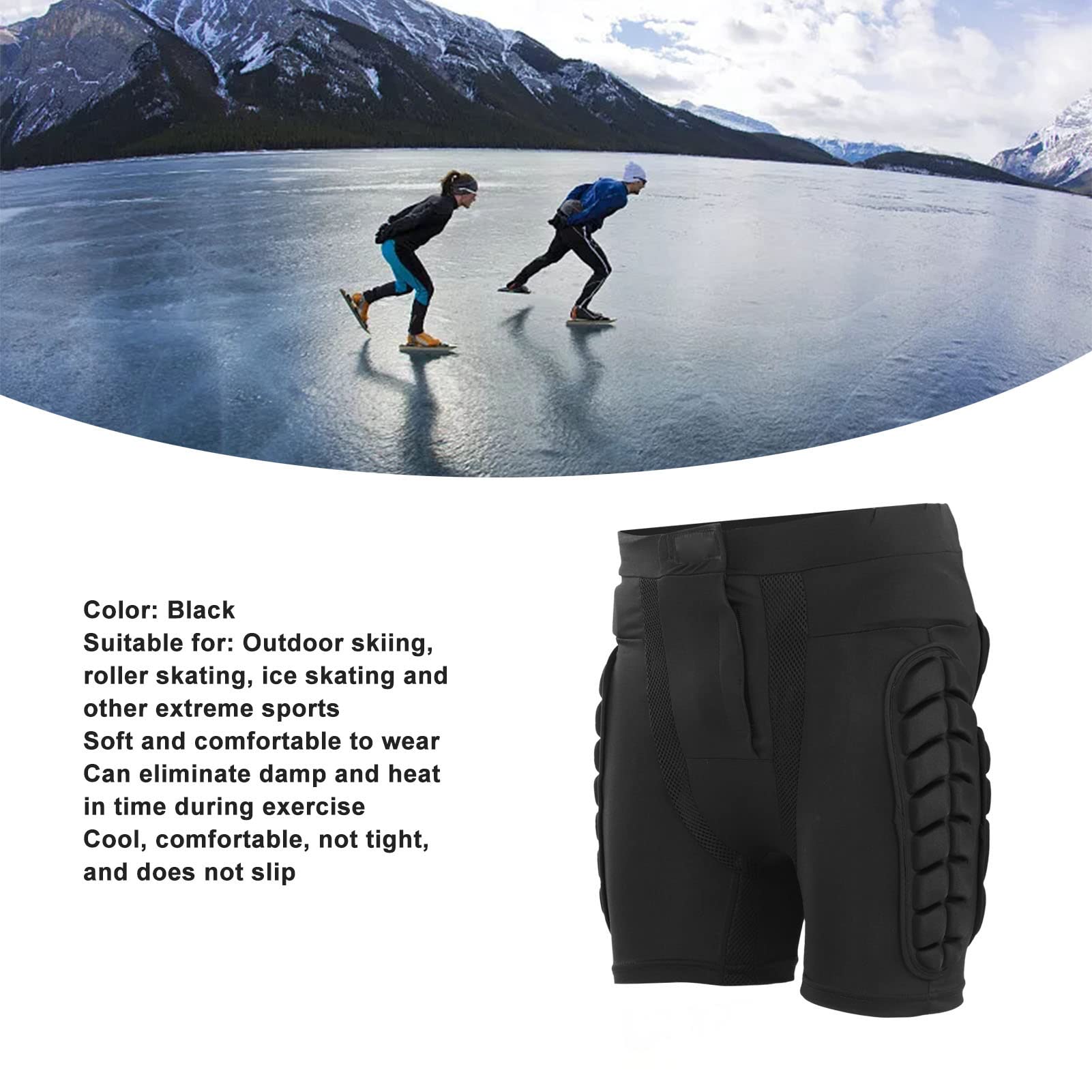 Alomejor Pantalon de Protection des Hanches, Short rembourré en Coton Polyester Ceinture élastique Noire pour Sports Extrêmes