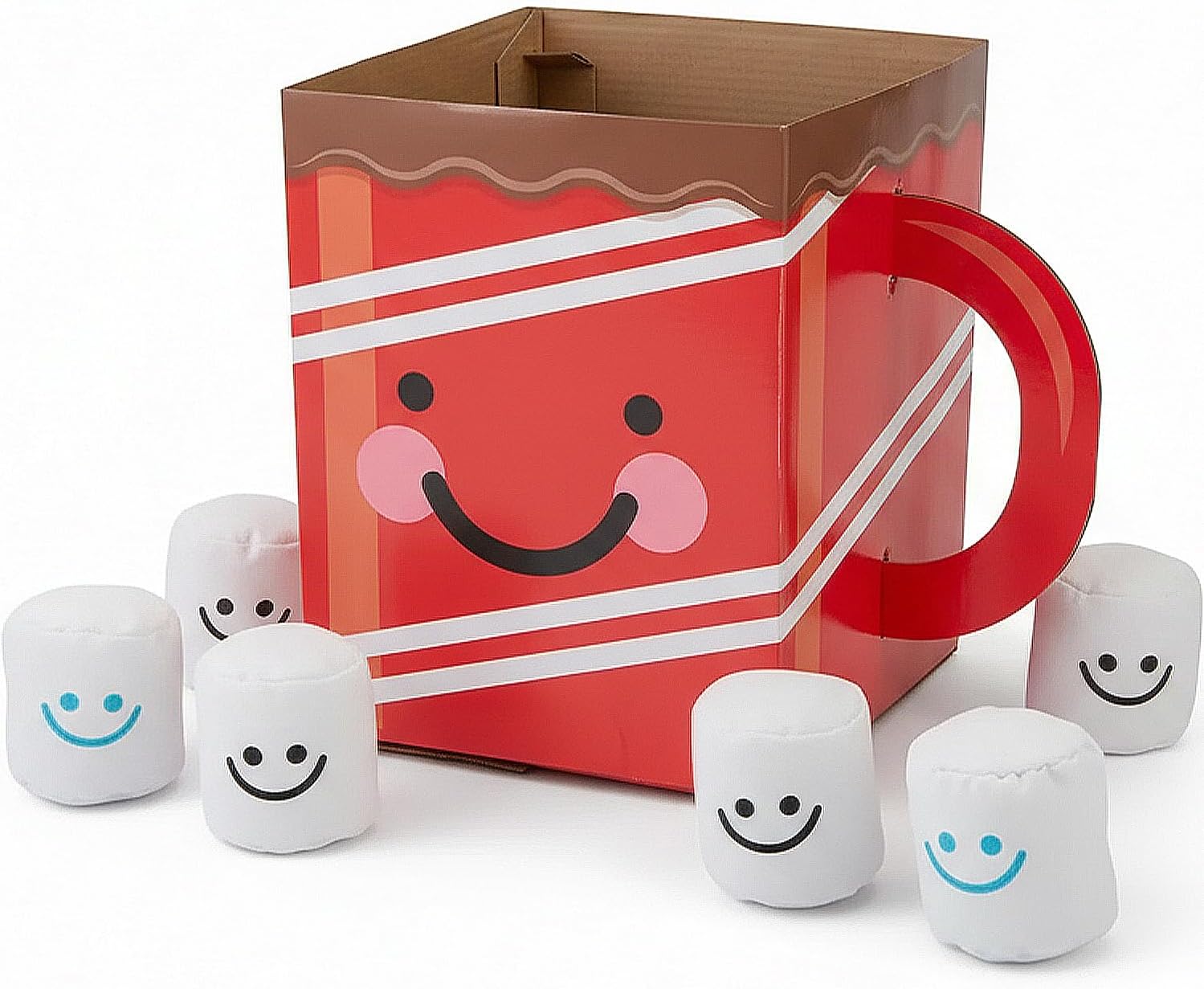 Holiday Hot Chocolate Bean Bag Toss Game, 8 Pc Christmas Party Game for Kids and Adults, Indoor Winter Activity with Marshmallow Bean Bags for Family, Classroom, Events and Carnivals