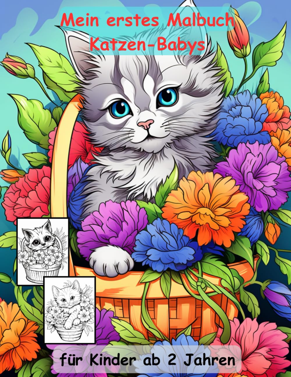 AUSZEIT Katzen-Babys im Blumen-Korb -Malbuch für Erwachsene und Kinder -Entspannung und Stressabbau: in magisches Ausmalbuch mit 50 ausgewählten ... atemberaubende Motive -Anti-Stress -Blumen