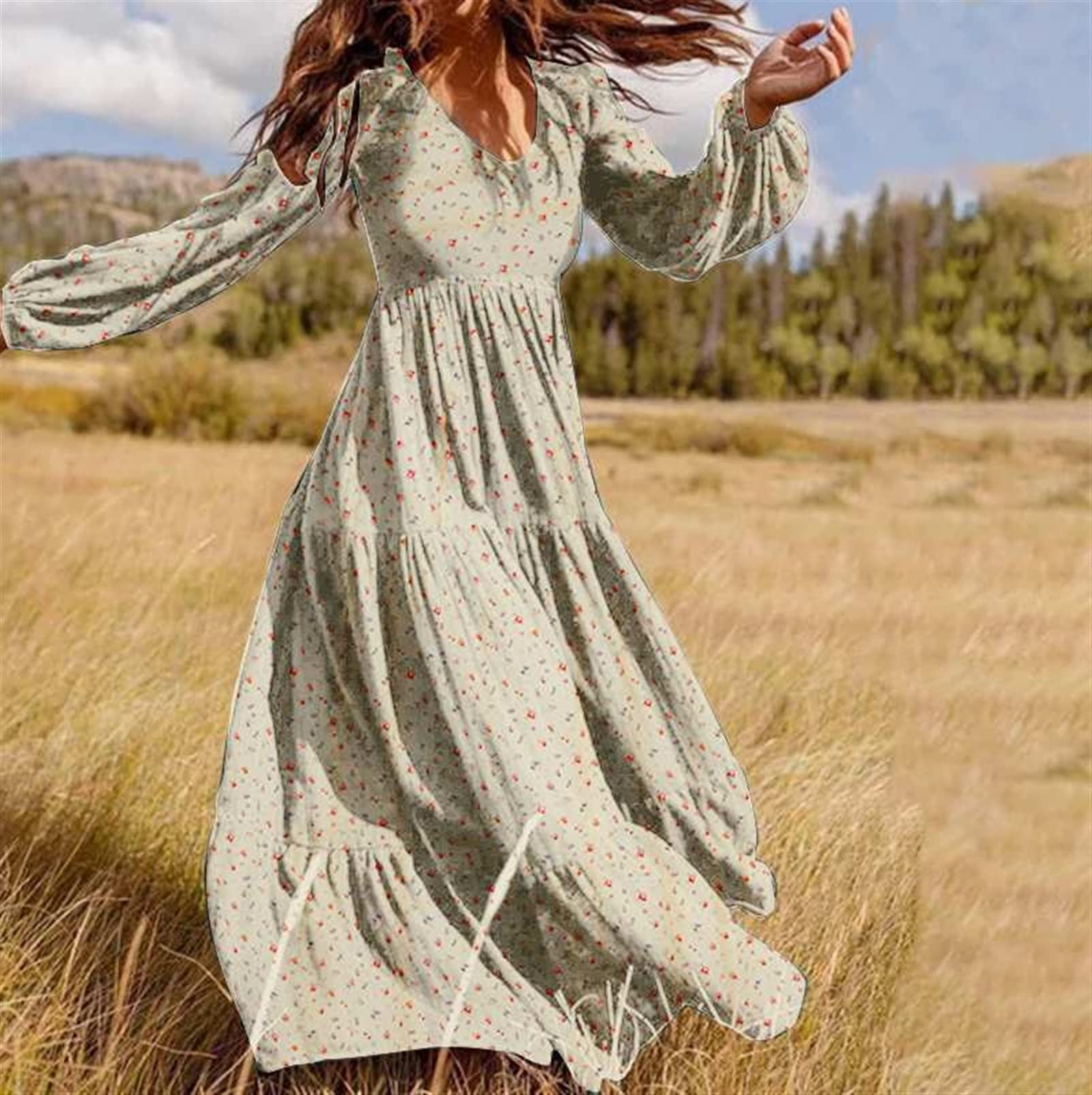 Women Summer Tunic Dress V Neck Casual Loose Flowy Swing Shift