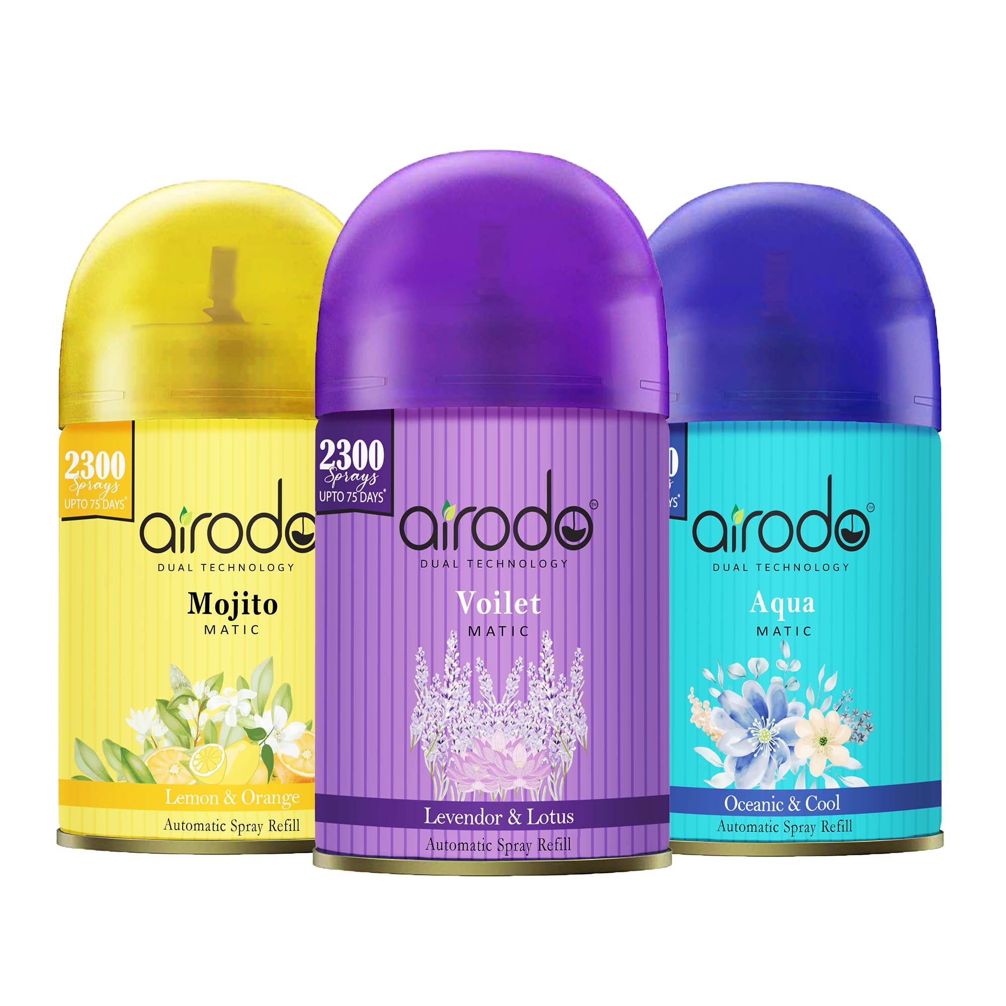 Airodo Automatic Room Fresheners Refill Air Matic Boost Home Fragrance with 2300 Sprays Each Bottle Aqua Pack of 3