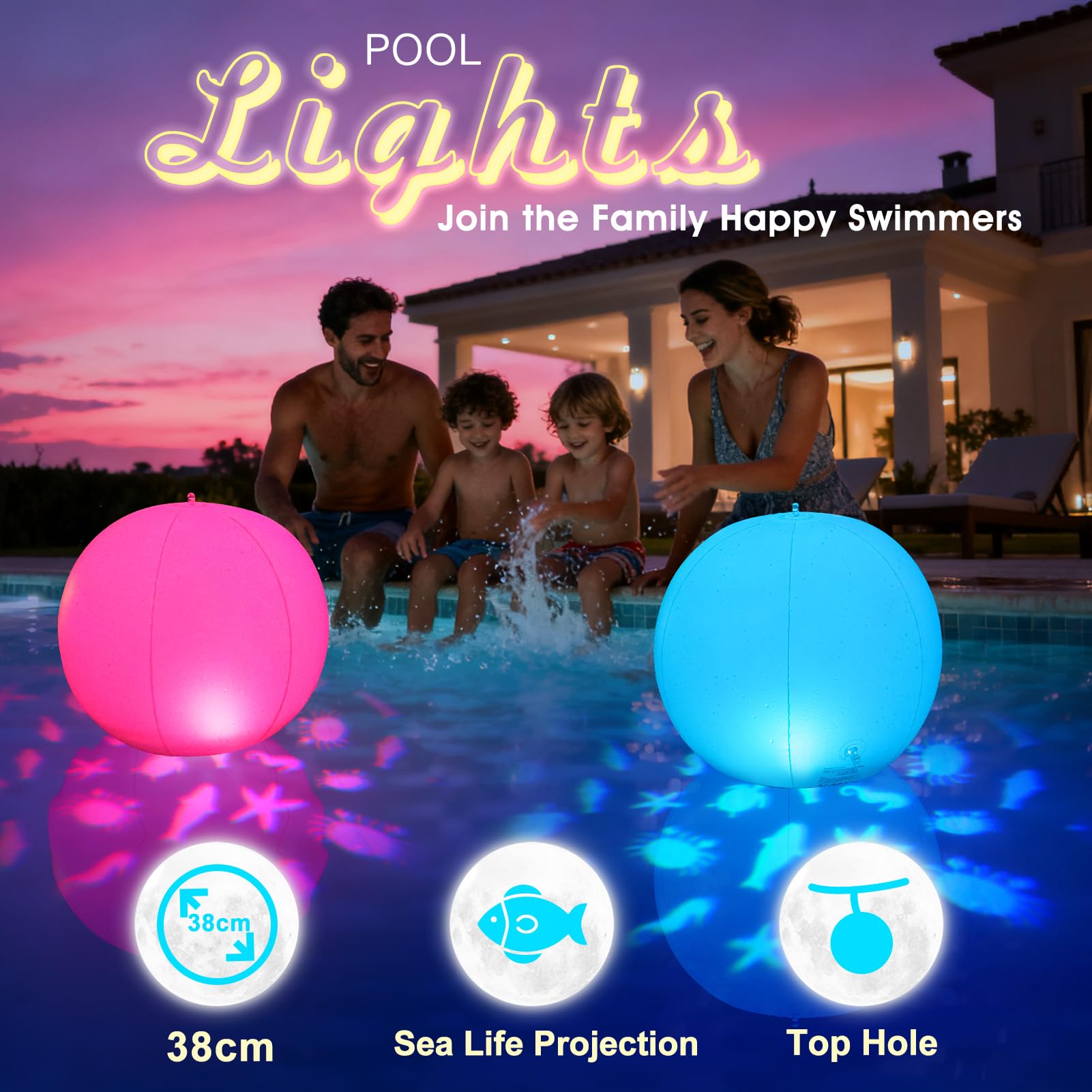 Luxfero Luci Galleggianti per Piscina a Solare,Palla Luminose per Piscina Gonfiabili,Luci Piscina Impermeabili IP68 per Laghetto,Delle Luci LED Piscina per Proiezione Animali da Giardino - 2 Pezzi