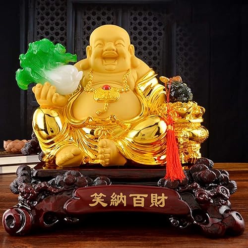 Miniatura 2 de LVTFCO Estatua china de Feng Shui de la suerte de Fengshui, Buda sonriente sentado con col y rana de dinero, proteger la casa, la paz, la riqueza,