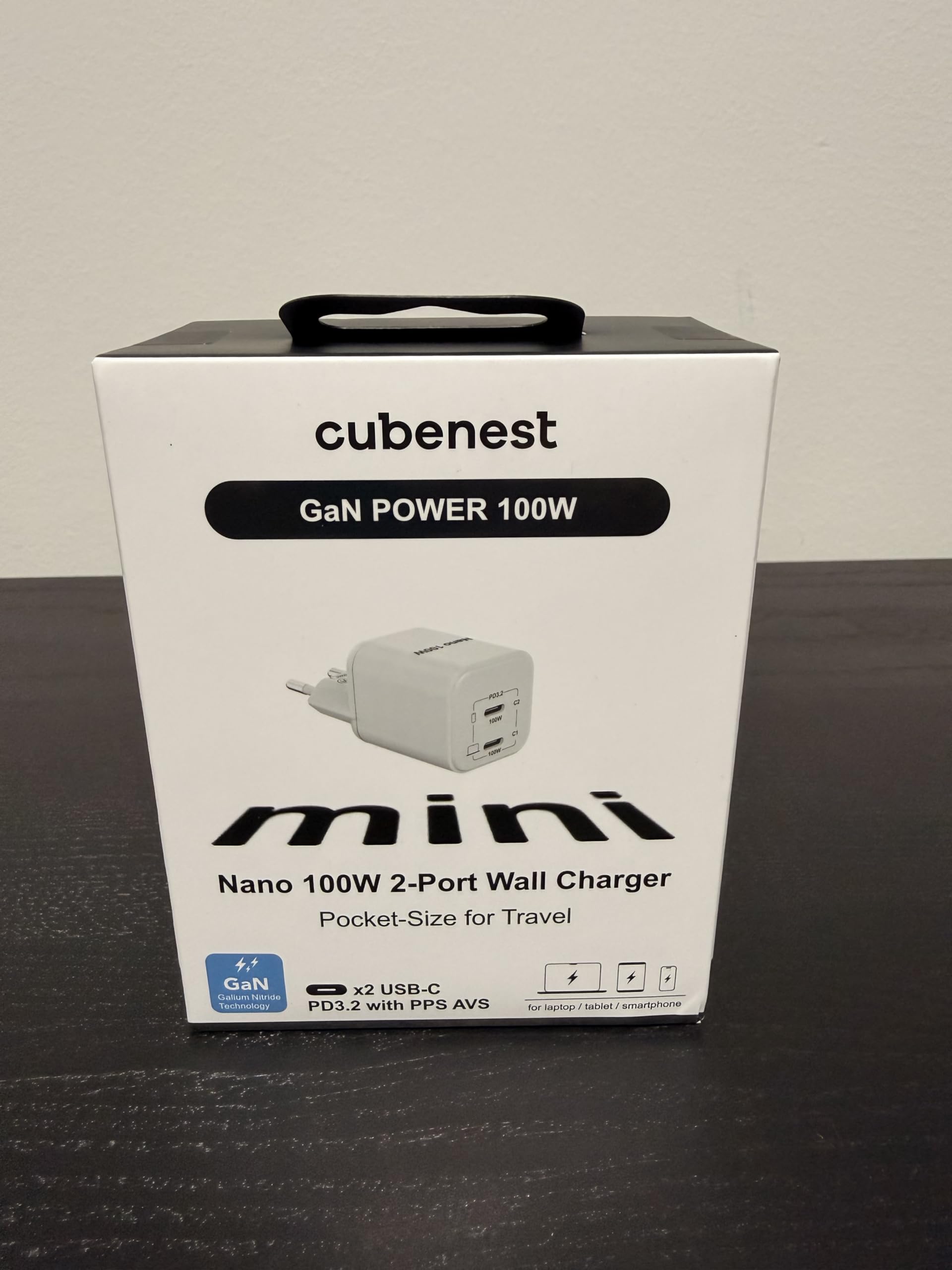 Cubenest N2D100 PD GaN Nano USB-C - Fuente de alimentación (100 W, 2 puertos USB-C, enchufe europeo), color blanco